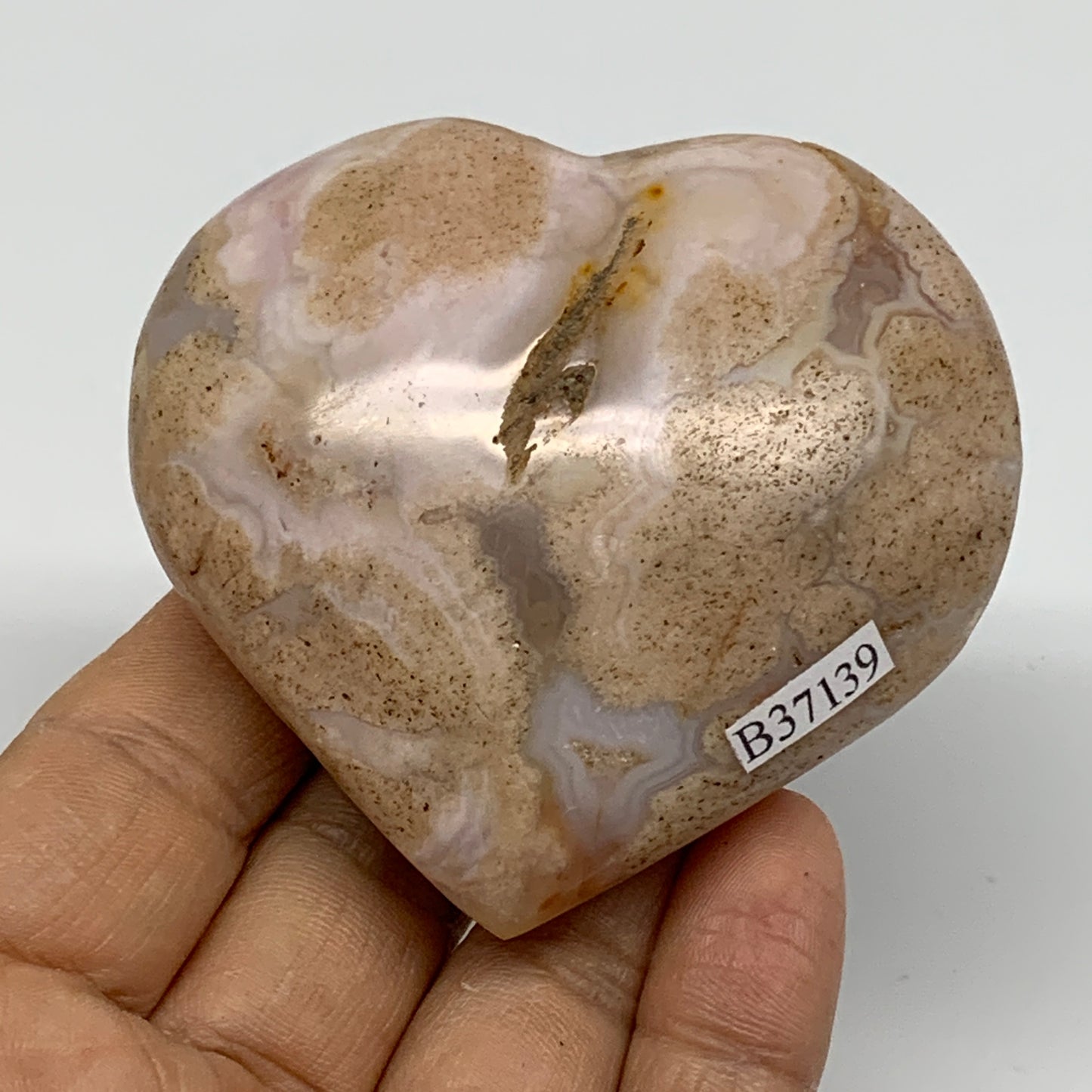 0.34 lbs, 2.6"x2.7"x1.1", Cherry Blossom Flower Agate Heart Crystal, B37139
