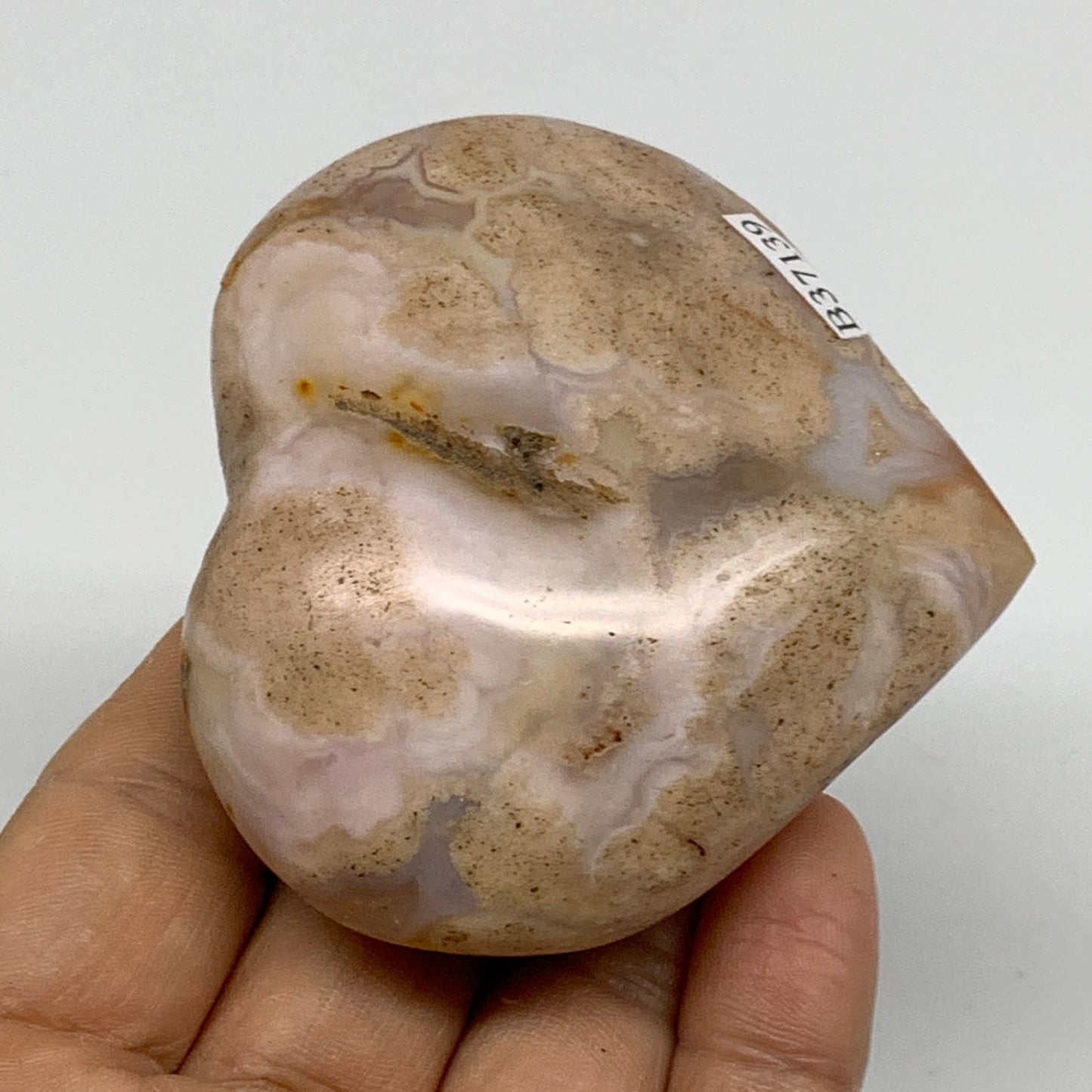 0.34 lbs, 2.6"x2.7"x1.1", Cherry Blossom Flower Agate Heart Crystal, B37139