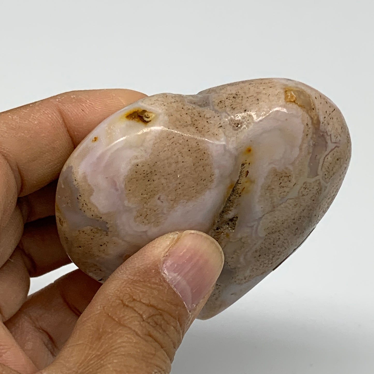 0.34 lbs, 2.6"x2.7"x1.1", Cherry Blossom Flower Agate Heart Crystal, B37139