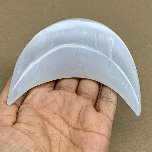 181g, 4.2"x2.2"x0.9", Selenite Crescent Moon Crystal (Satin Spar), B36274