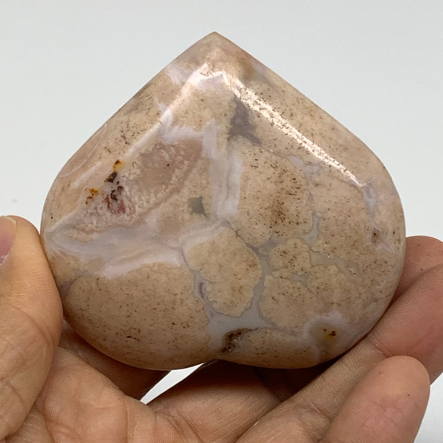 0.34 lbs, 2.6"x2.7"x1.1", Cherry Blossom Flower Agate Heart Crystal, B37139