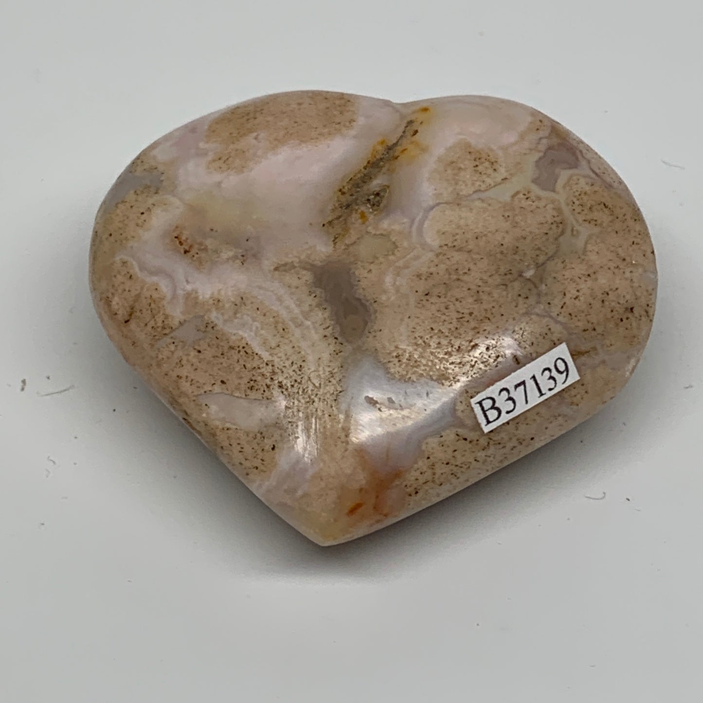 0.34 lbs, 2.6"x2.7"x1.1", Cherry Blossom Flower Agate Heart Crystal, B37139
