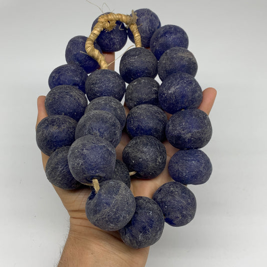 2.1 lbs, 25mm-30mm, 1 Strand, 24 beads, Blue Sea Glass Beads, B35677