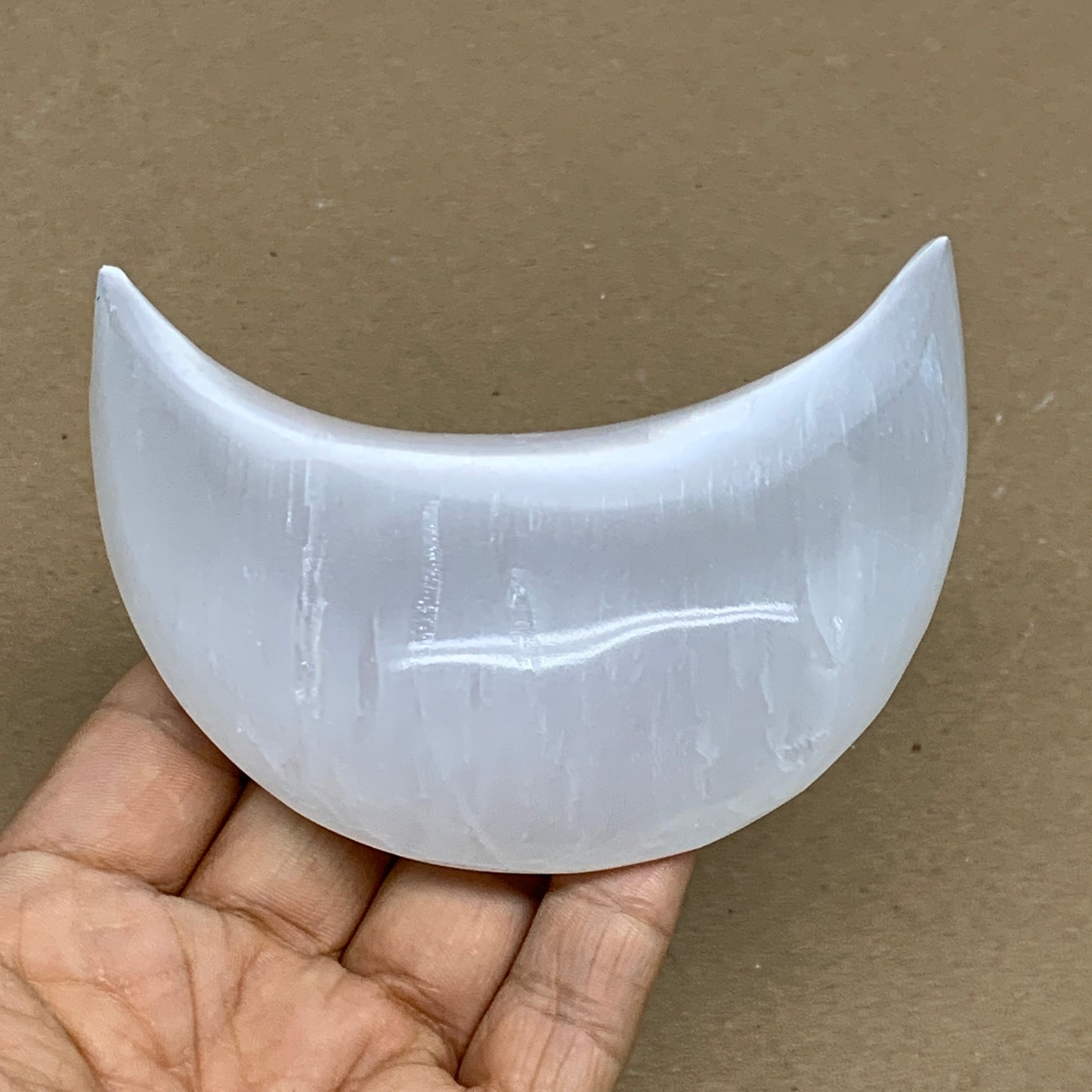 181g, 4.2"x2.2"x0.9", Selenite Crescent Moon Crystal (Satin Spar), B36274