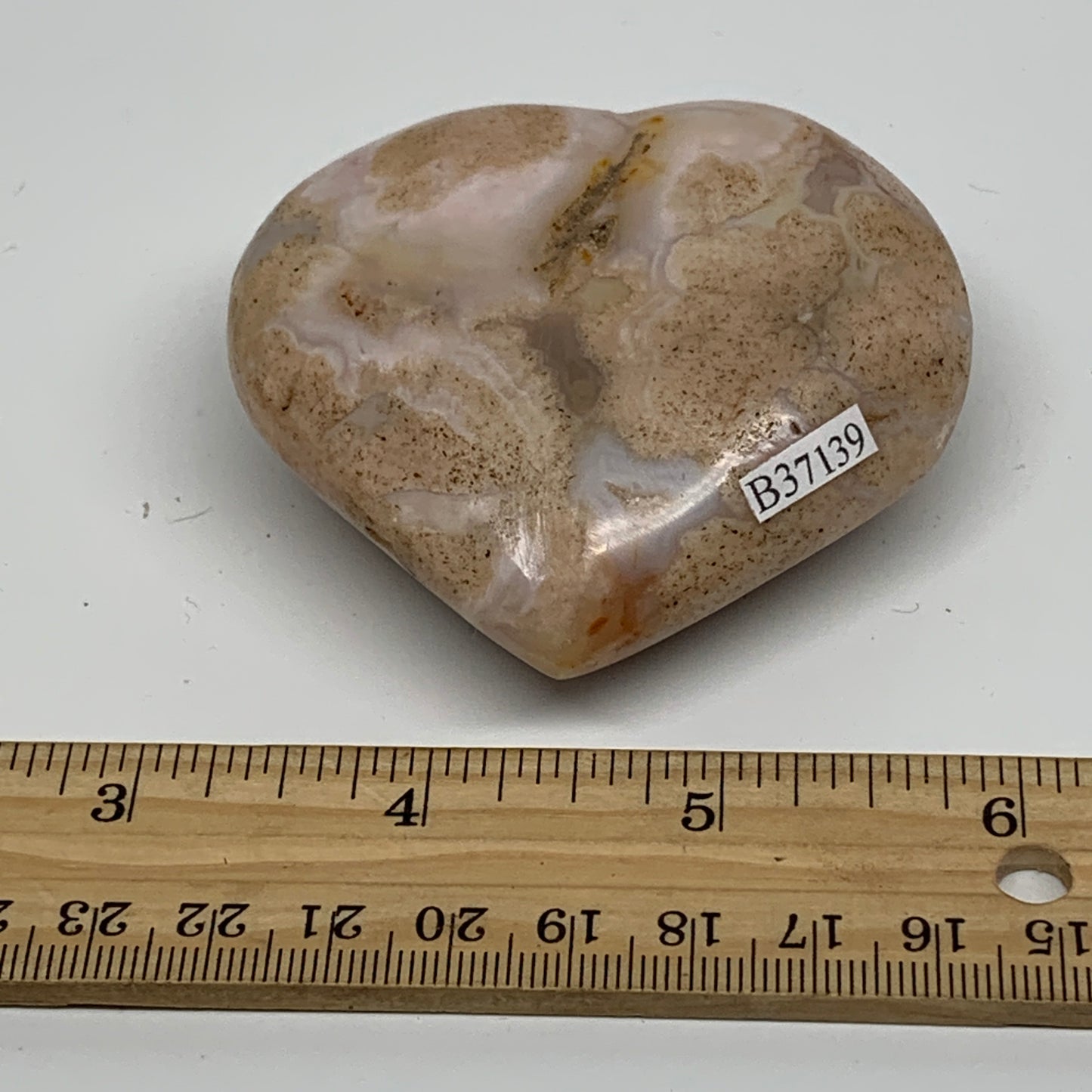 0.34 lbs, 2.6"x2.7"x1.1", Cherry Blossom Flower Agate Heart Crystal, B37139