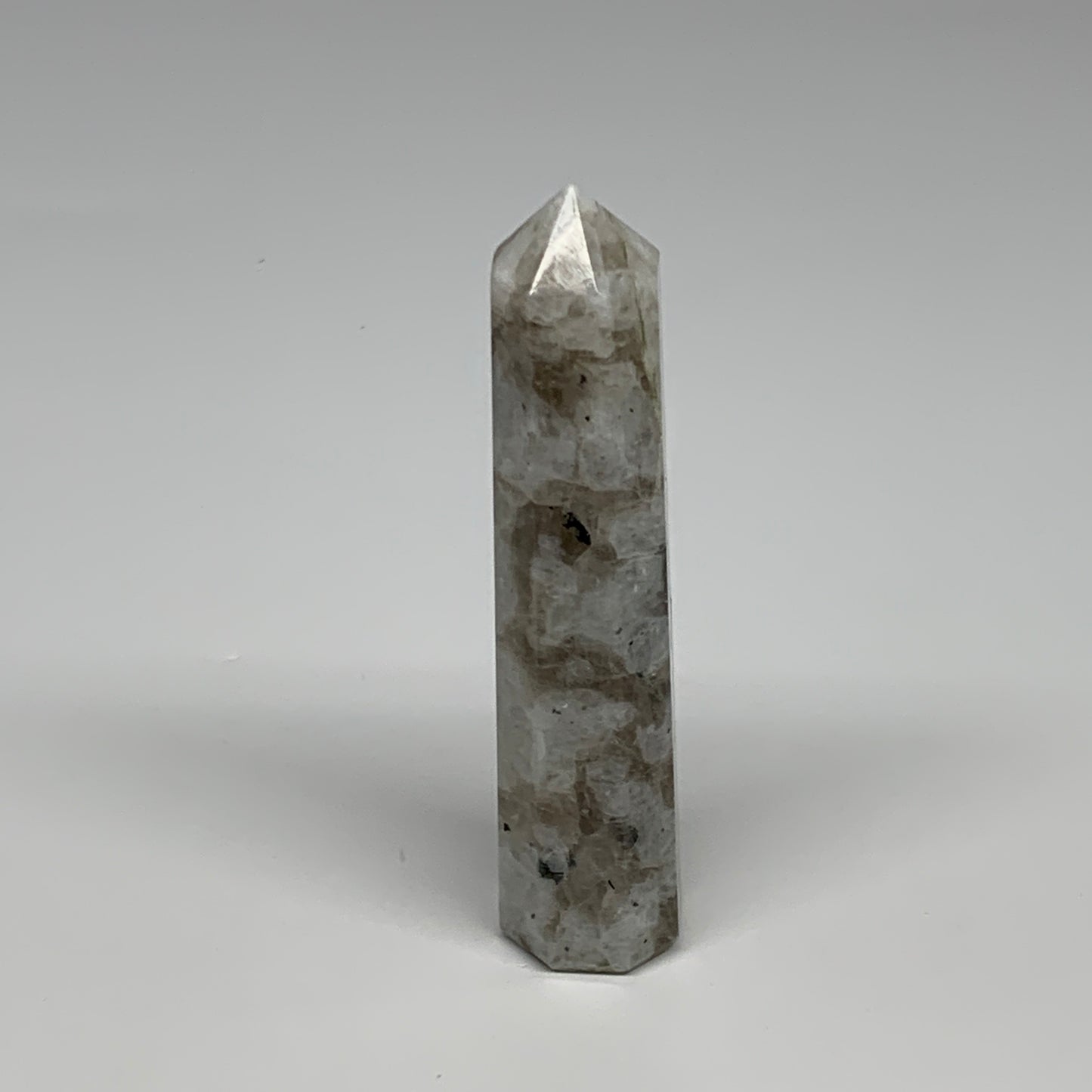 107.3g, 4.2"x1", Rainbow Moonstone Tower Obelisk Point Crystal @India, B29241