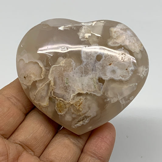 0.34 lbs, 2.4"x2.7"x1.1", Cherry Blossom Flower Agate Heart Crystal, B37138