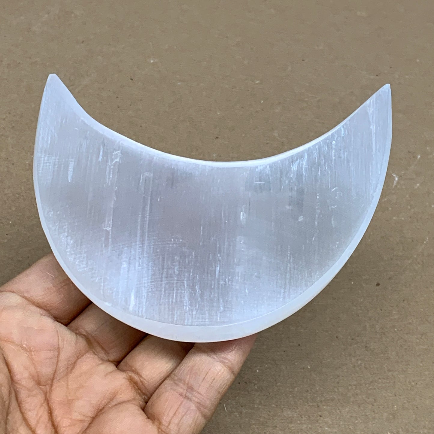 181g, 4.2"x2.2"x0.9", Selenite Crescent Moon Crystal (Satin Spar), B36274