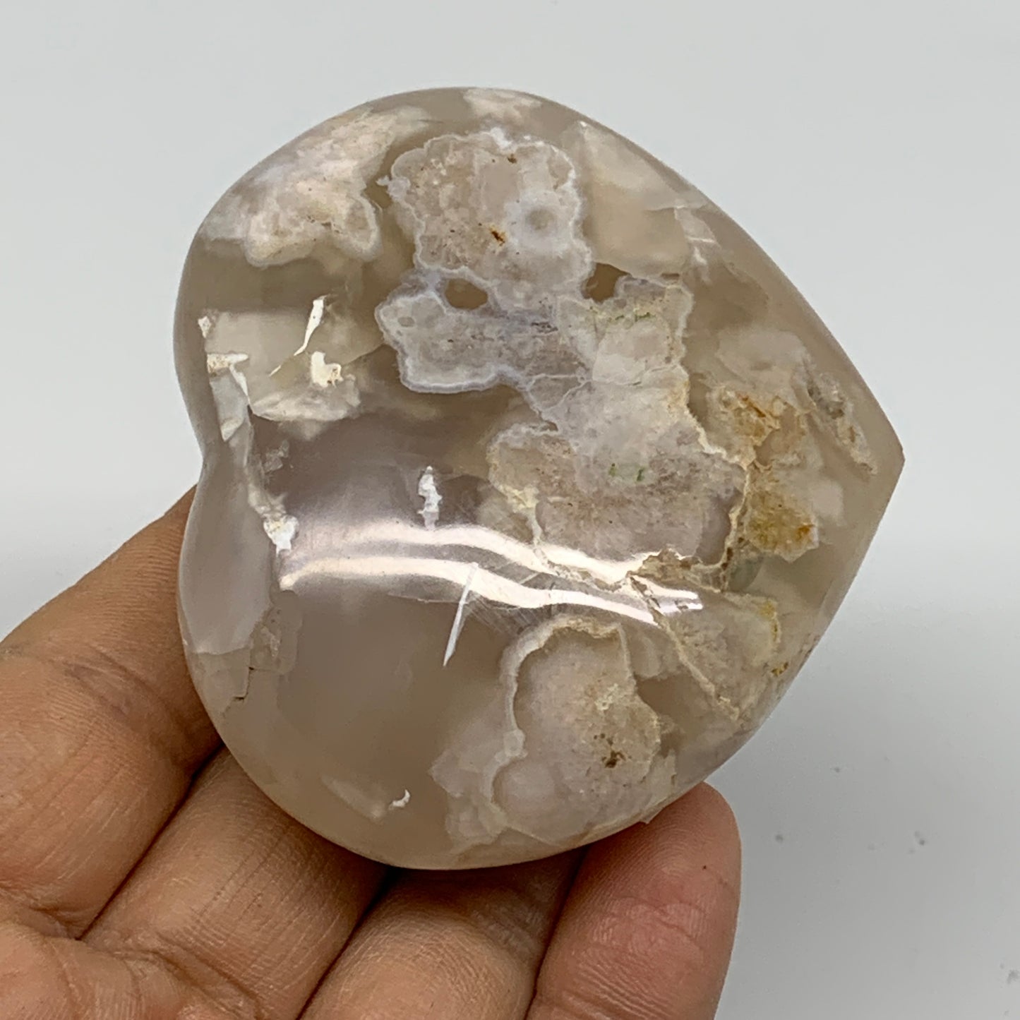 0.34 lbs, 2.4"x2.7"x1.1", Cherry Blossom Flower Agate Heart Crystal, B37138