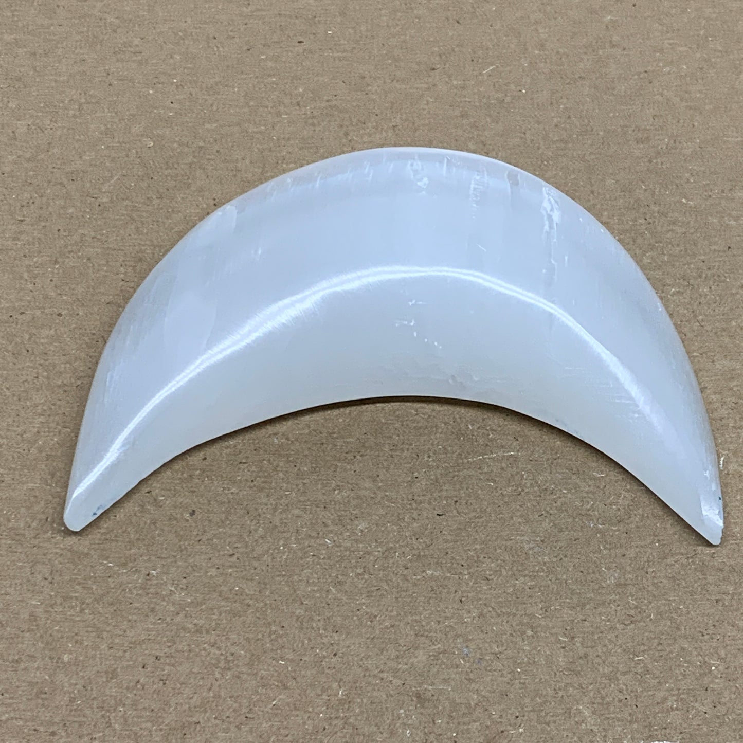 181g, 4.2"x2.2"x0.9", Selenite Crescent Moon Crystal (Satin Spar), B36274