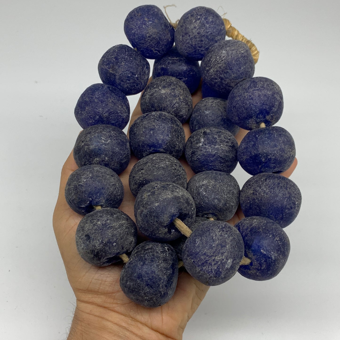 2.1 lbs, 25mm-30mm, 1 Strand, 24 beads, Blue Sea Glass Beads, B35677