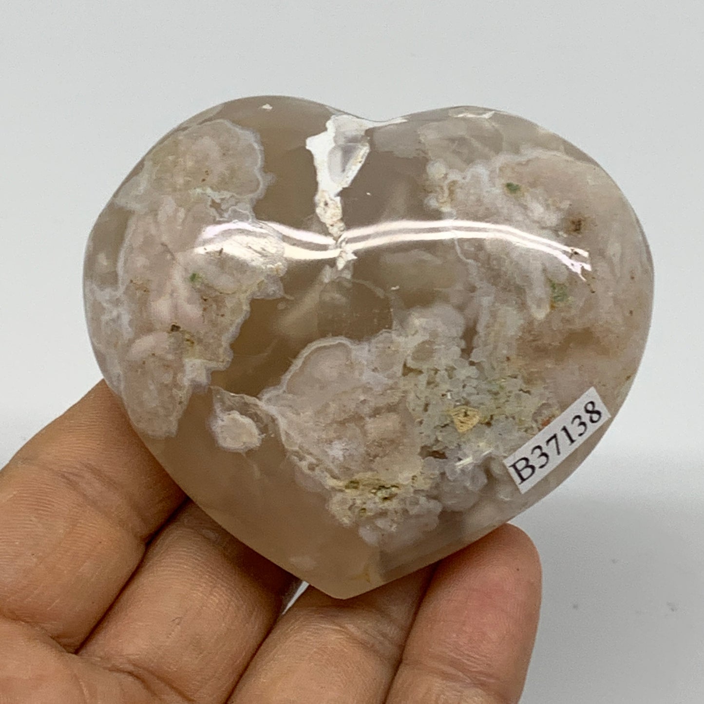 0.34 lbs, 2.4"x2.7"x1.1", Cherry Blossom Flower Agate Heart Crystal, B37138
