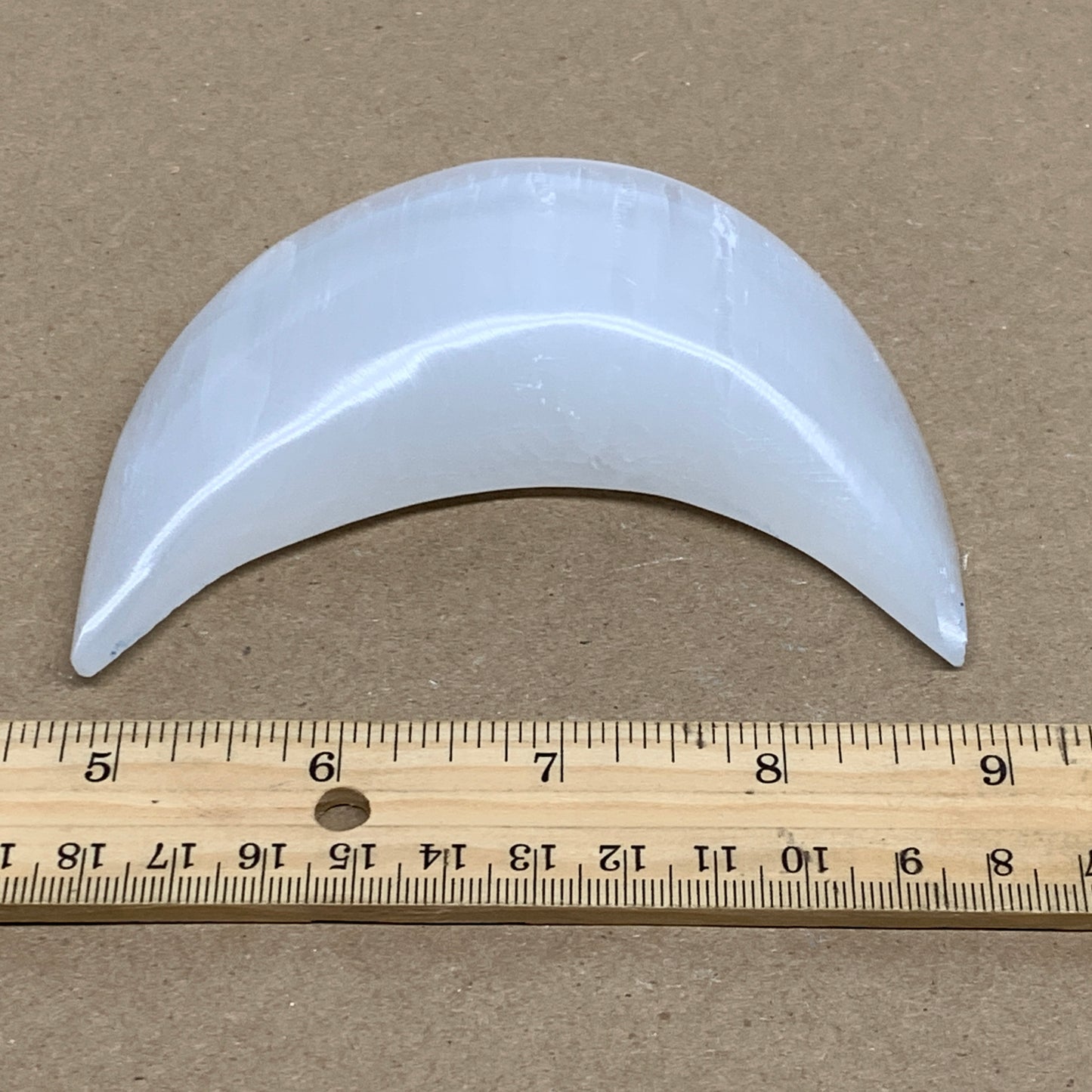 181g, 4.2"x2.2"x0.9", Selenite Crescent Moon Crystal (Satin Spar), B36274