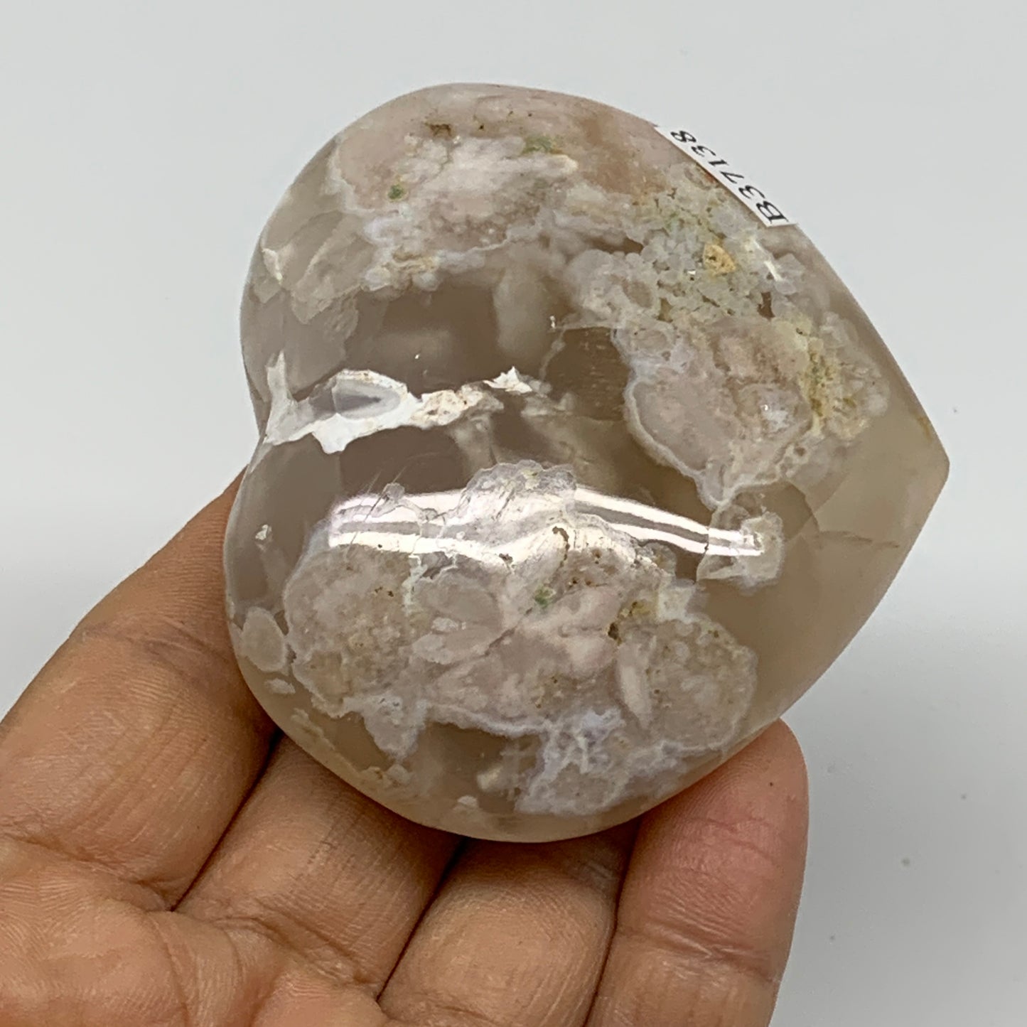 0.34 lbs, 2.4"x2.7"x1.1", Cherry Blossom Flower Agate Heart Crystal, B37138