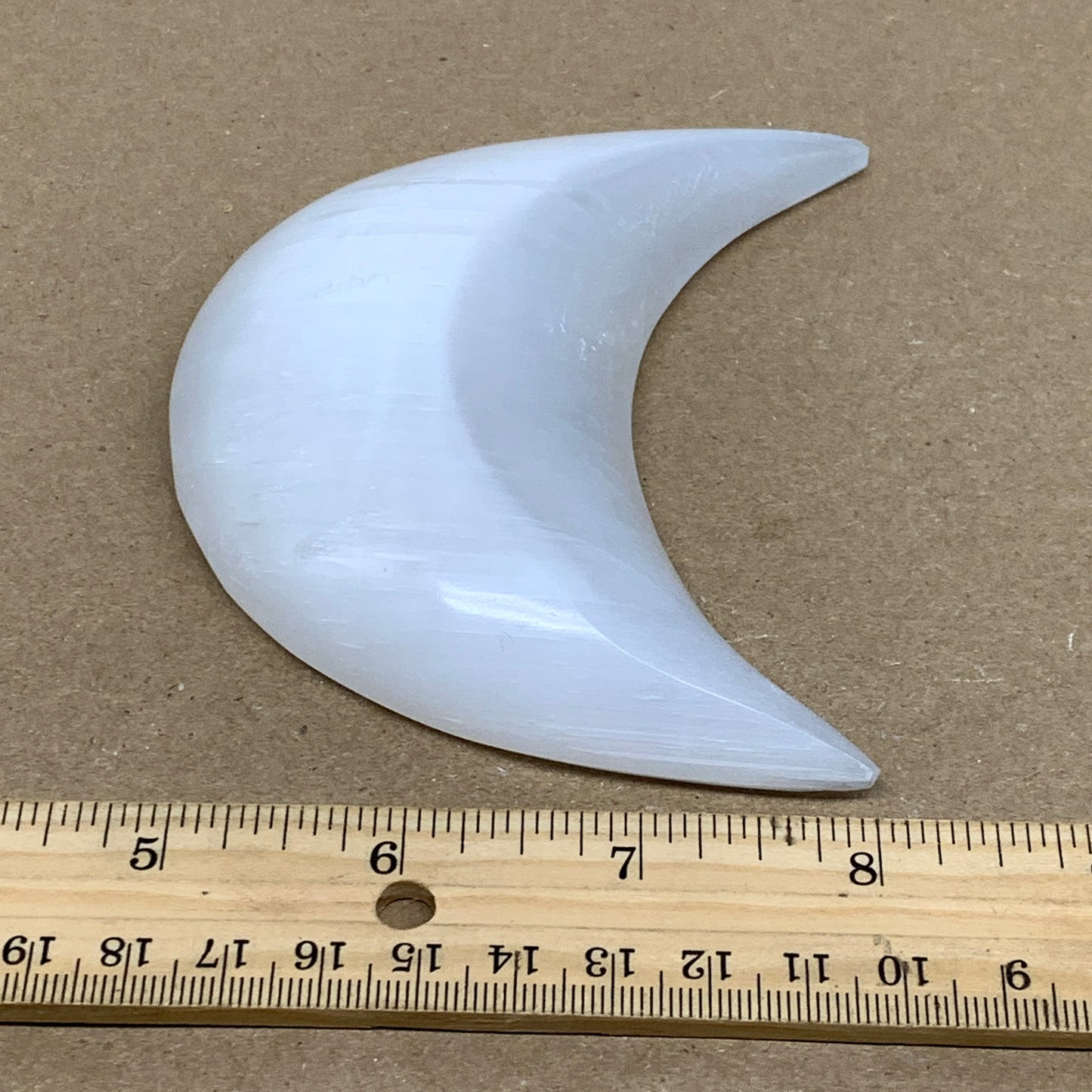 181g, 4.2"x2.2"x0.9", Selenite Crescent Moon Crystal (Satin Spar), B36274