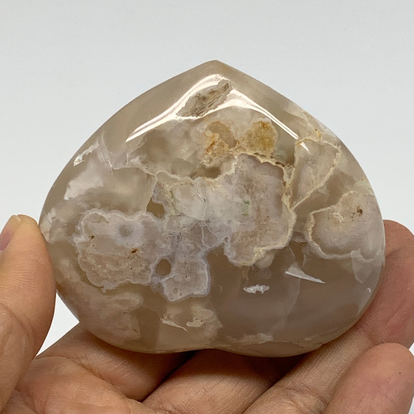 0.34 lbs, 2.4"x2.7"x1.1", Cherry Blossom Flower Agate Heart Crystal, B37138