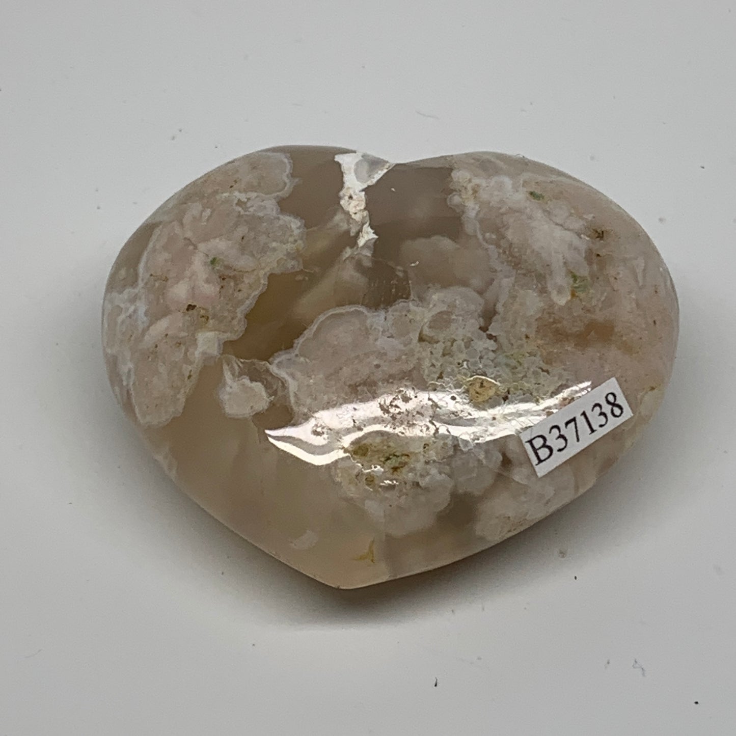 0.34 lbs, 2.4"x2.7"x1.1", Cherry Blossom Flower Agate Heart Crystal, B37138