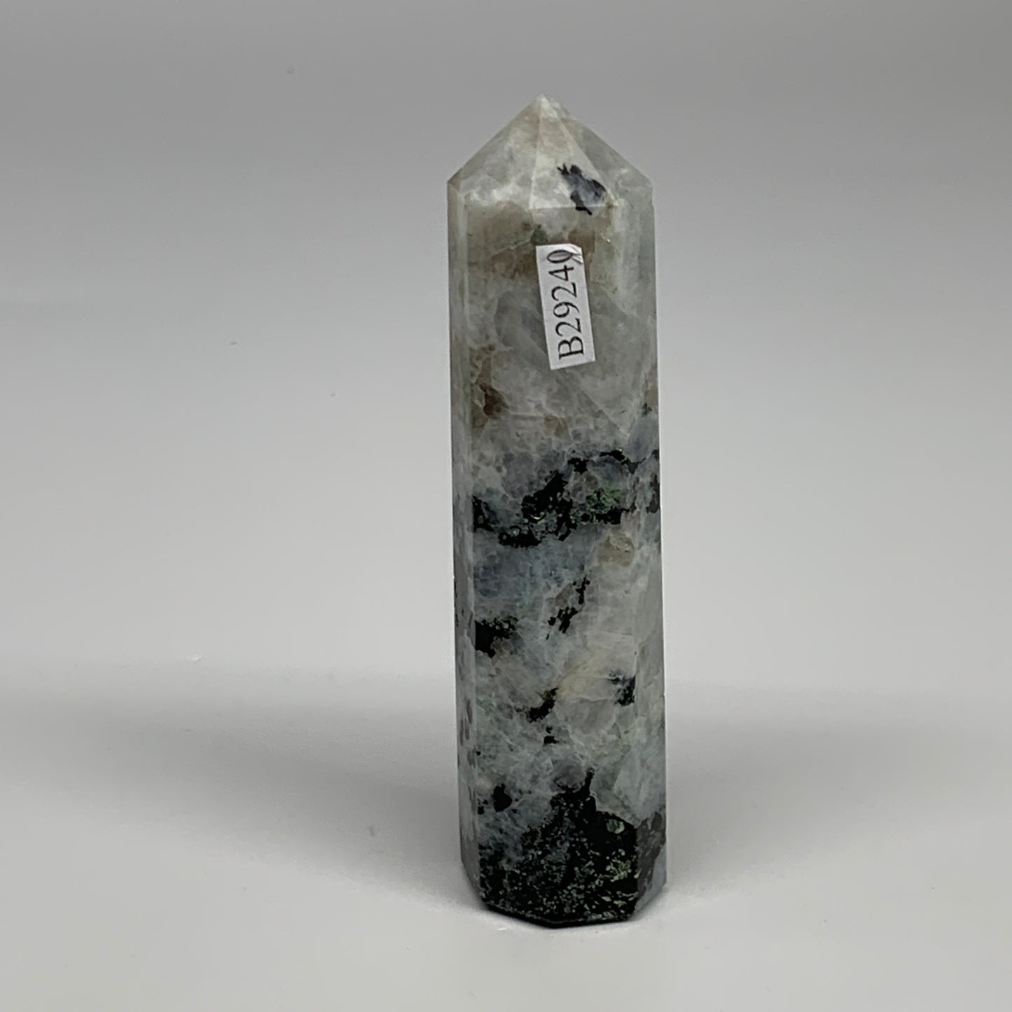 116.6g, 4"x0.9", Rainbow Moonstone Tower Obelisk Point Crystal @India, B29240
