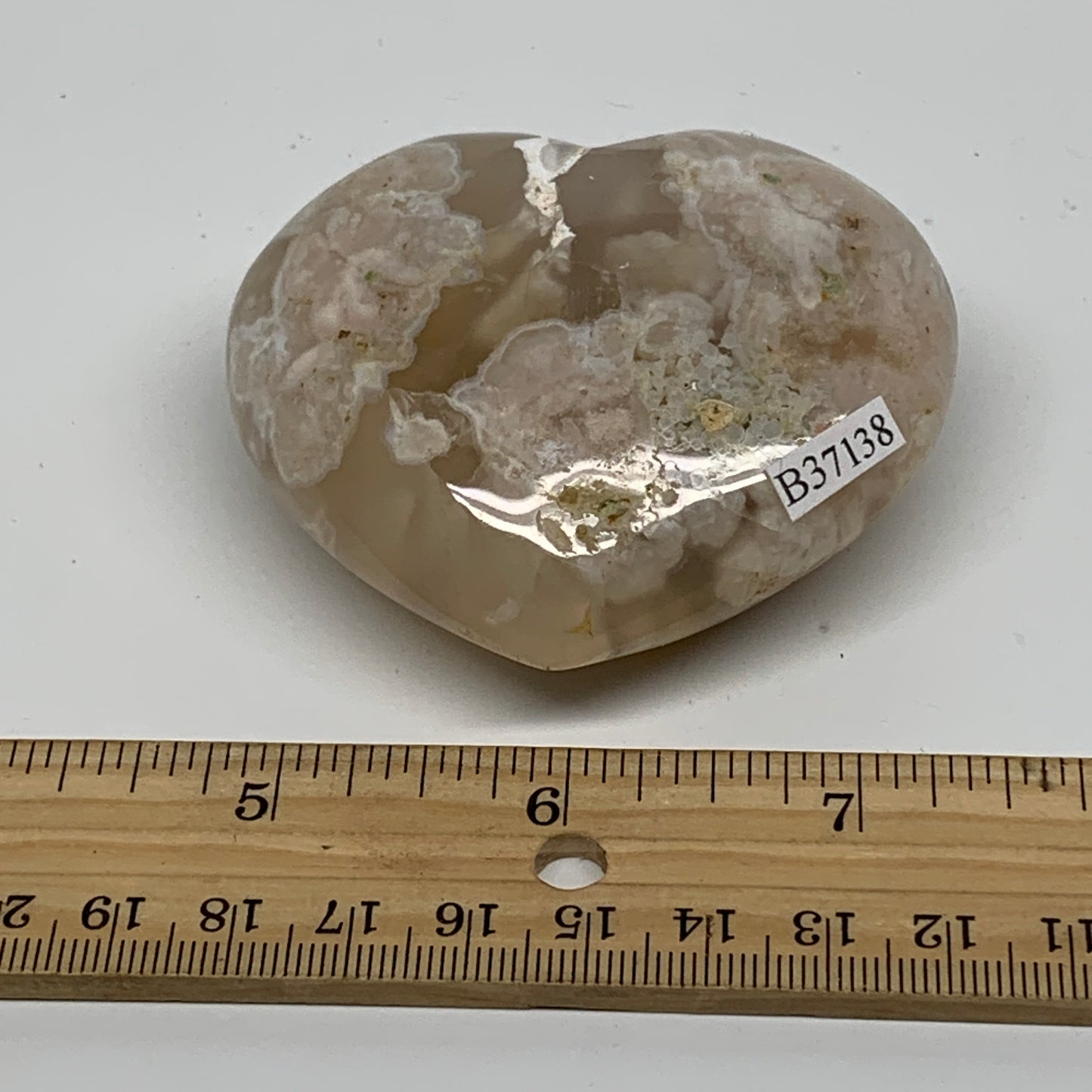 0.34 lbs, 2.4"x2.7"x1.1", Cherry Blossom Flower Agate Heart Crystal, B37138