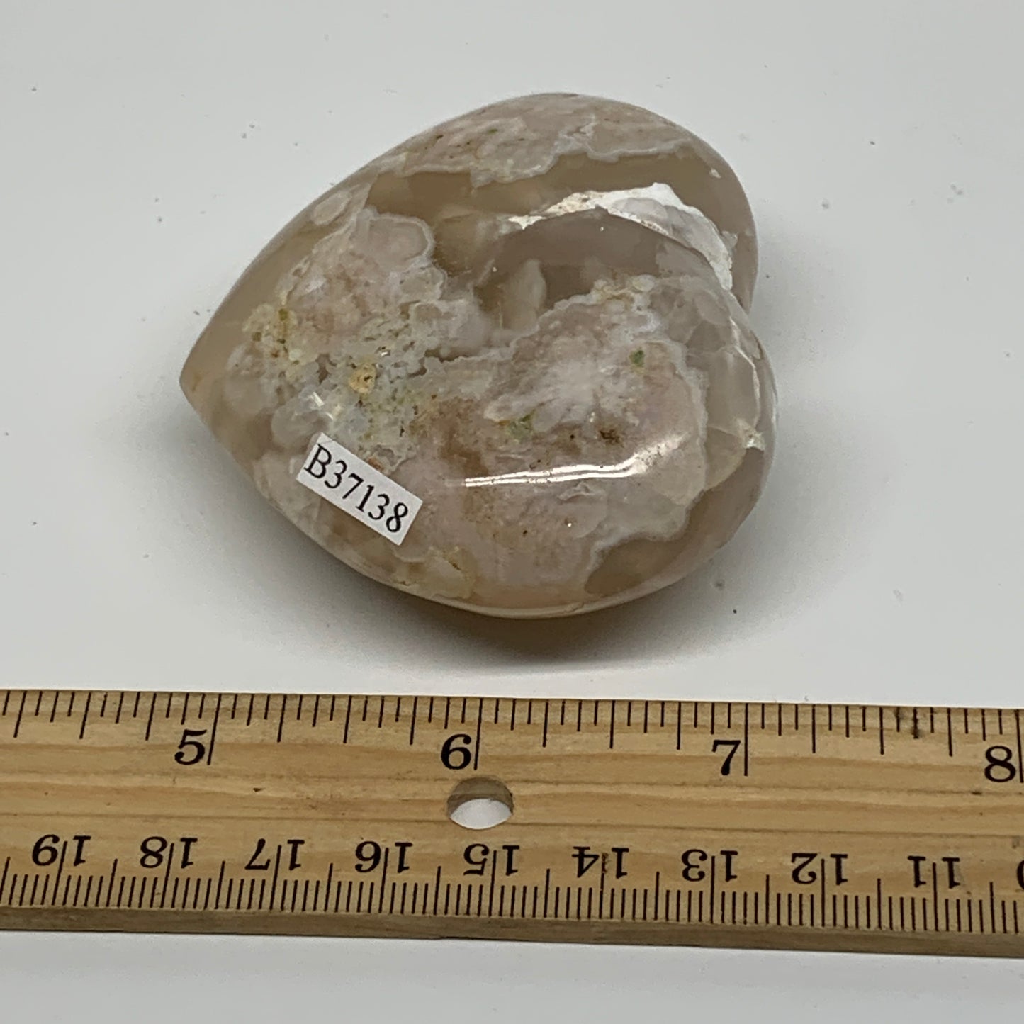 0.34 lbs, 2.4"x2.7"x1.1", Cherry Blossom Flower Agate Heart Crystal, B37138