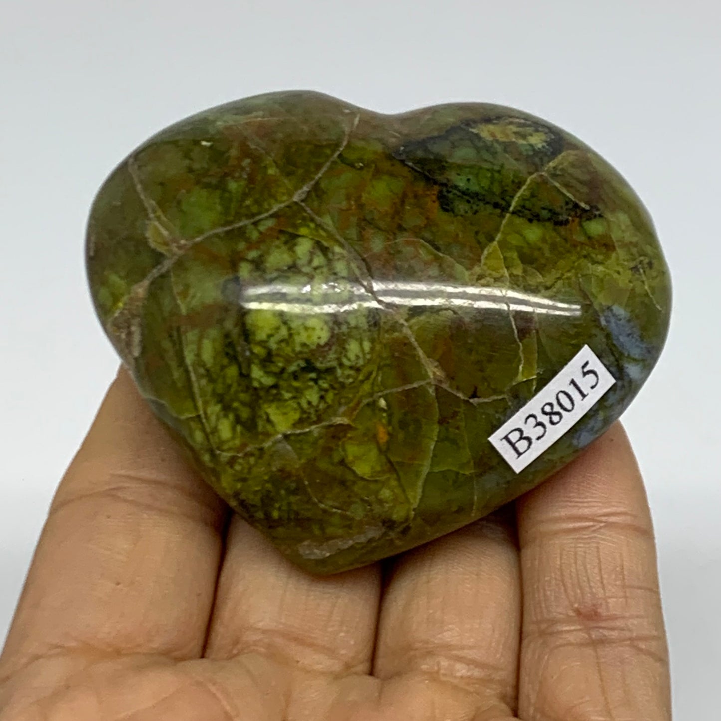 0.24 lbs, 2.2"x2.6"x1.1", Green Opal Heart Polished Gemstone Crystal, B38015