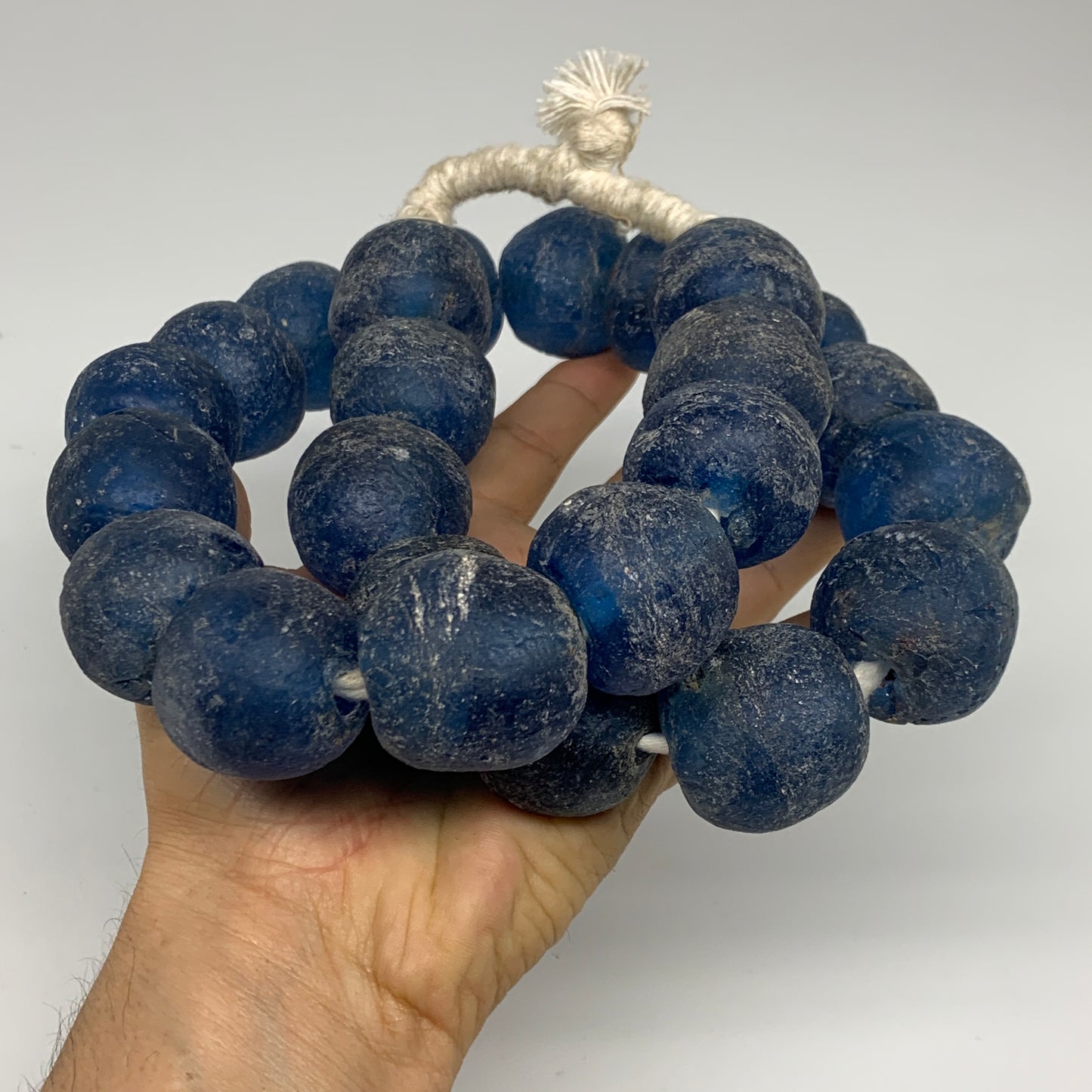 2.3 lbs, 25mm-32mm, 1 Strand, 24 beads, Blue Sea Glass Beads, B35678