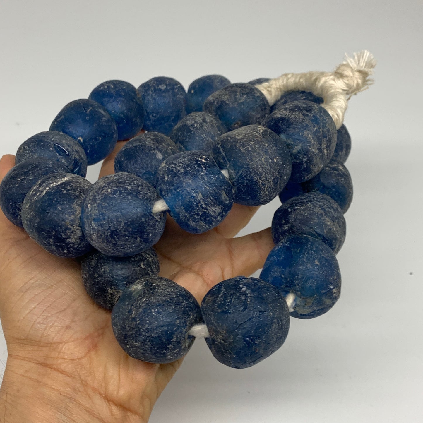 2.3 lbs, 25mm-32mm, 1 Strand, 24 beads, Blue Sea Glass Beads, B35678