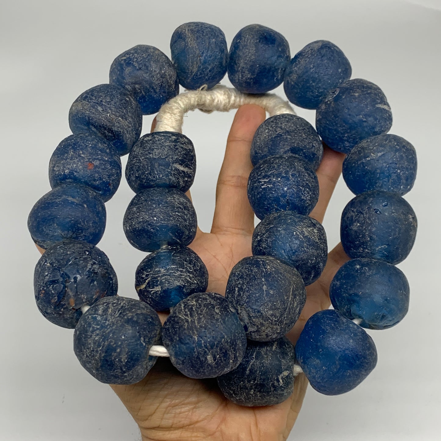 2.3 lbs, 25mm-32mm, 1 Strand, 24 beads, Blue Sea Glass Beads, B35678