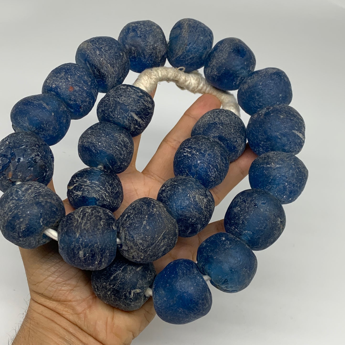 2.3 lbs, 25mm-32mm, 1 Strand, 24 beads, Blue Sea Glass Beads, B35678