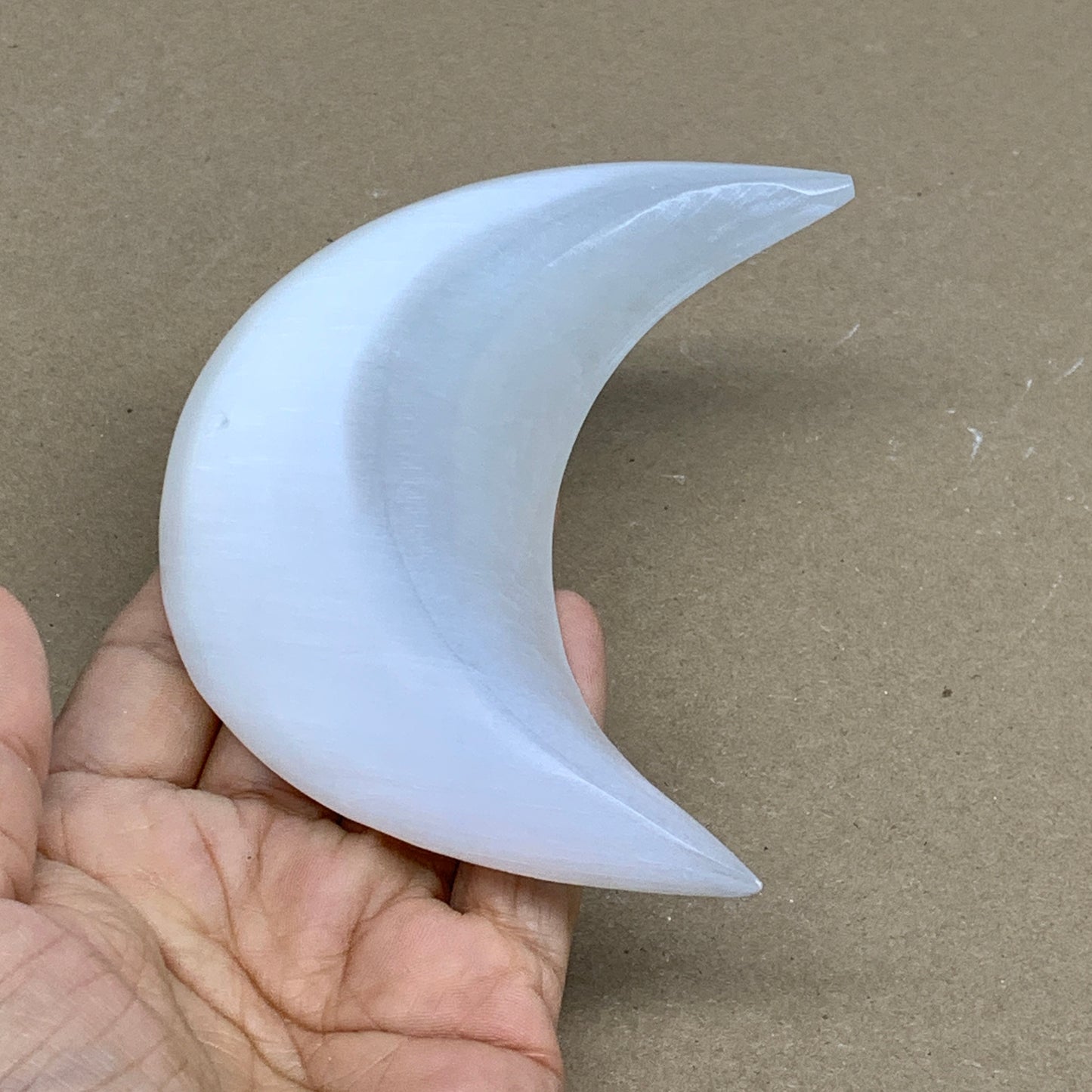 186g, 4.3"x2.1"x0.9", Selenite Crescent Moon Crystal (Satin Spar), B36276