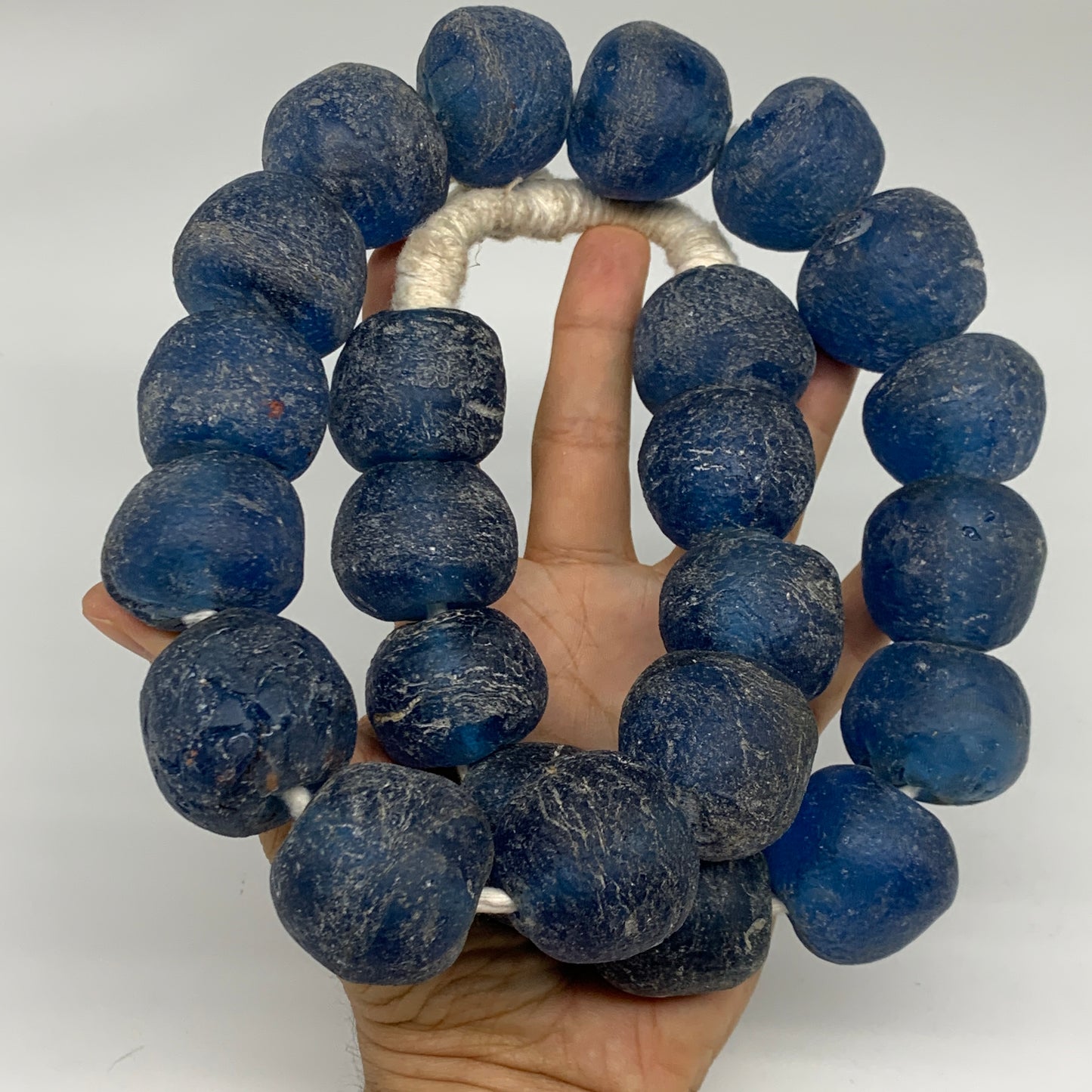 2.3 lbs, 25mm-32mm, 1 Strand, 24 beads, Blue Sea Glass Beads, B35678