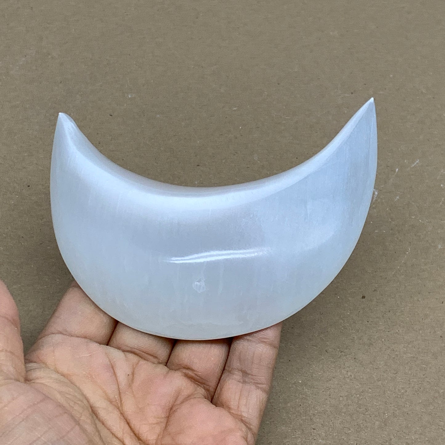 186g, 4.3"x2.1"x0.9", Selenite Crescent Moon Crystal (Satin Spar), B36276