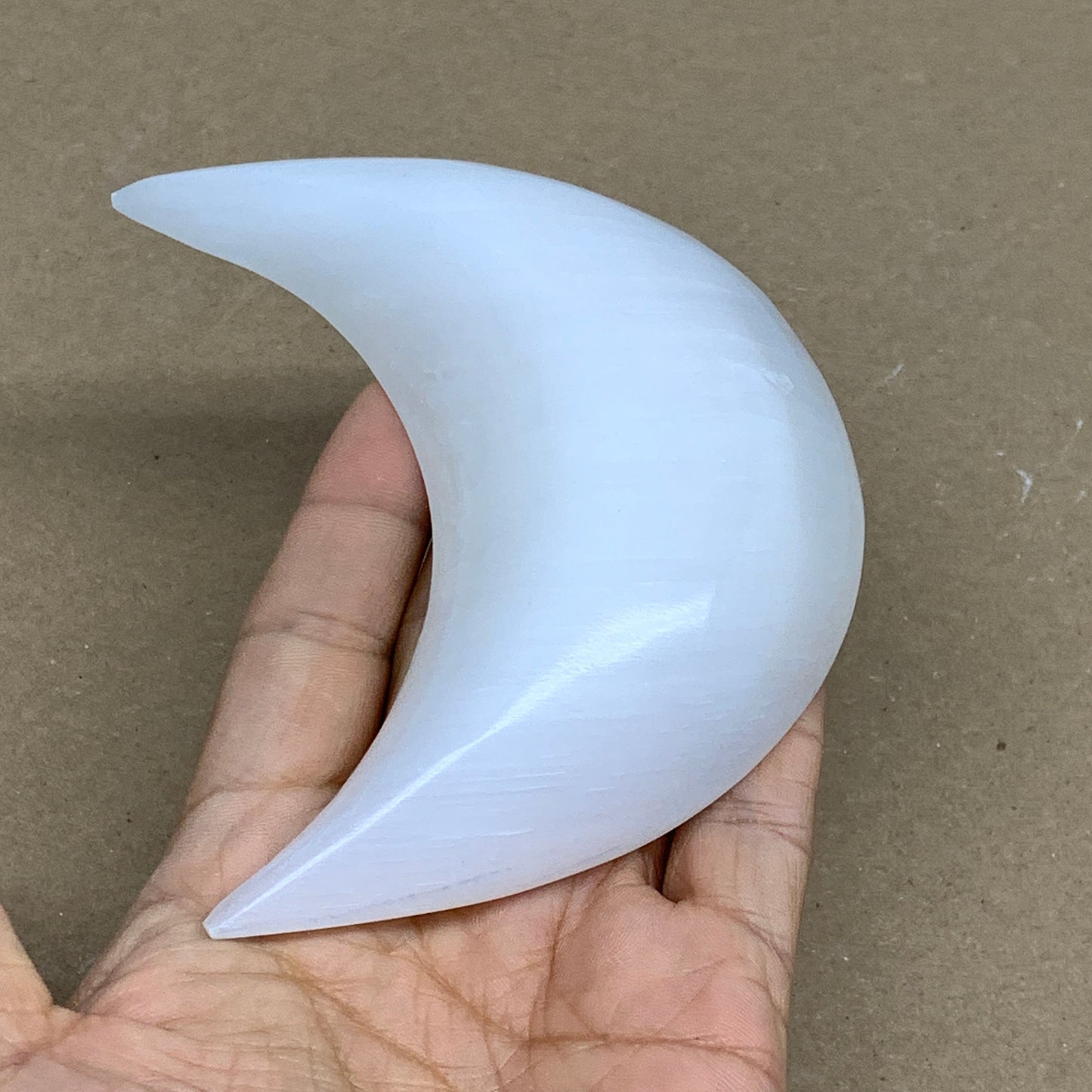 186g, 4.3"x2.1"x0.9", Selenite Crescent Moon Crystal (Satin Spar), B36276
