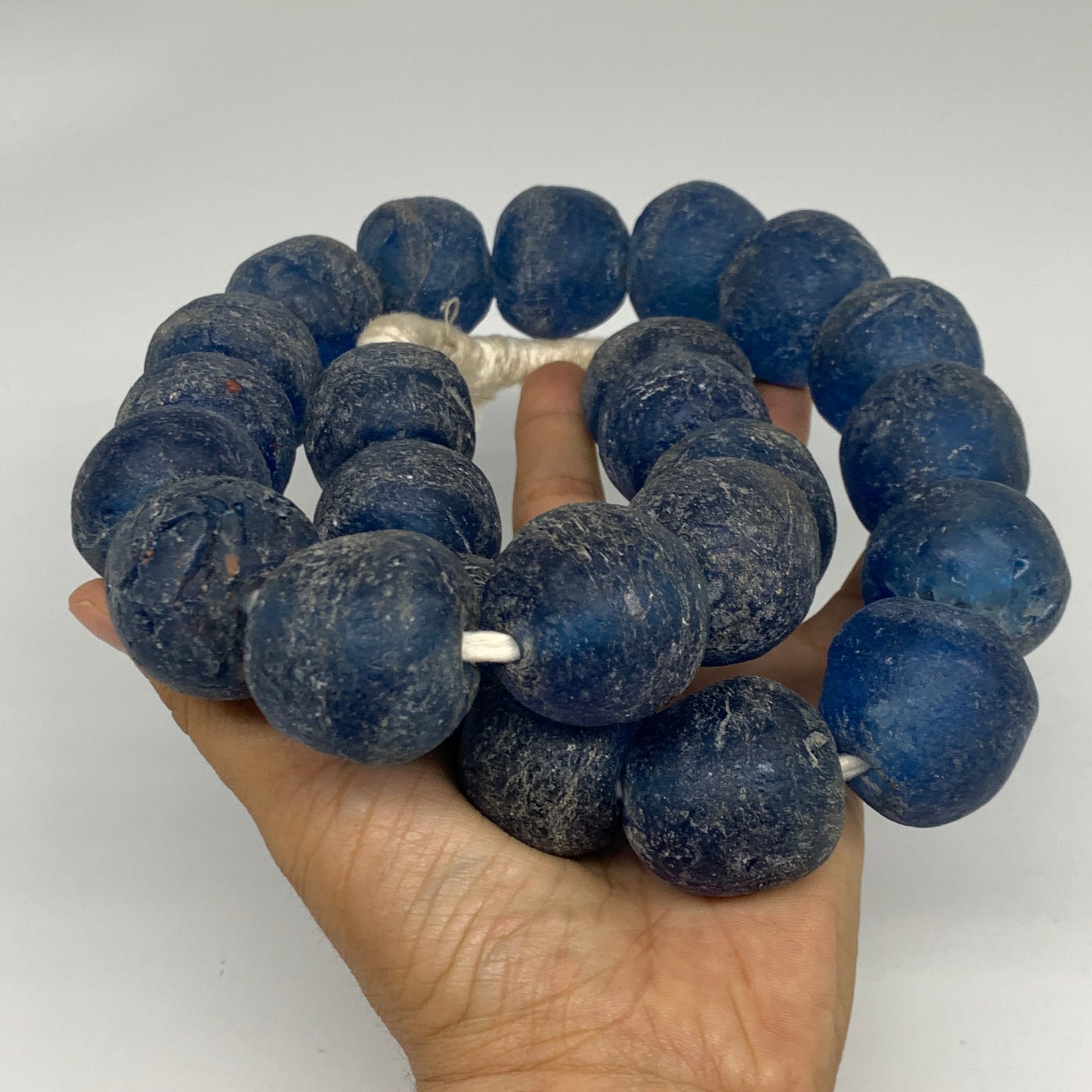 2.3 lbs, 25mm-32mm, 1 Strand, 24 beads, Blue Sea Glass Beads, B35678