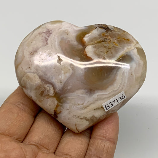 0.39 lbs, 2.5"x2.9"x1.2", Cherry Blossom Flower Agate Heart Crystal, B37136