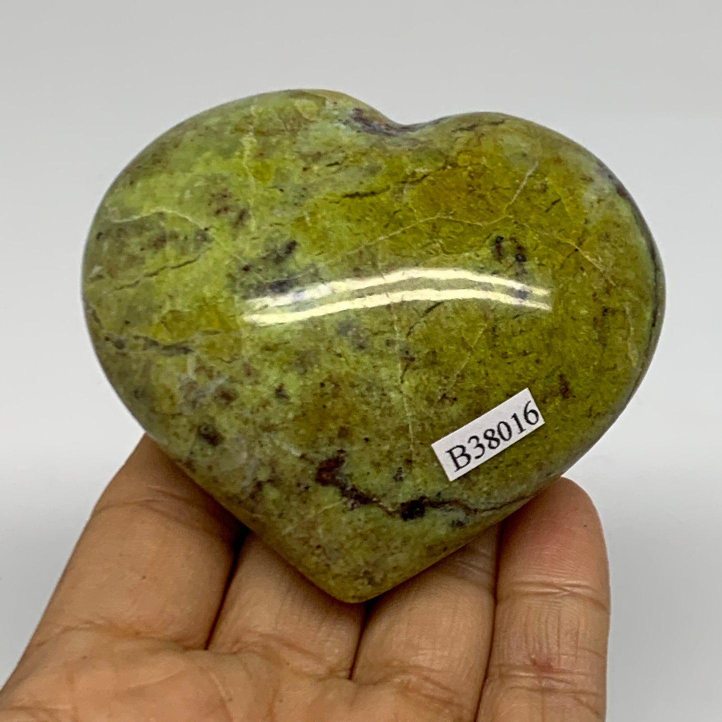 0.41 lbs, 2.6"x3"x1.4", Green Opal Heart Polished Gemstone Crystal, B38016