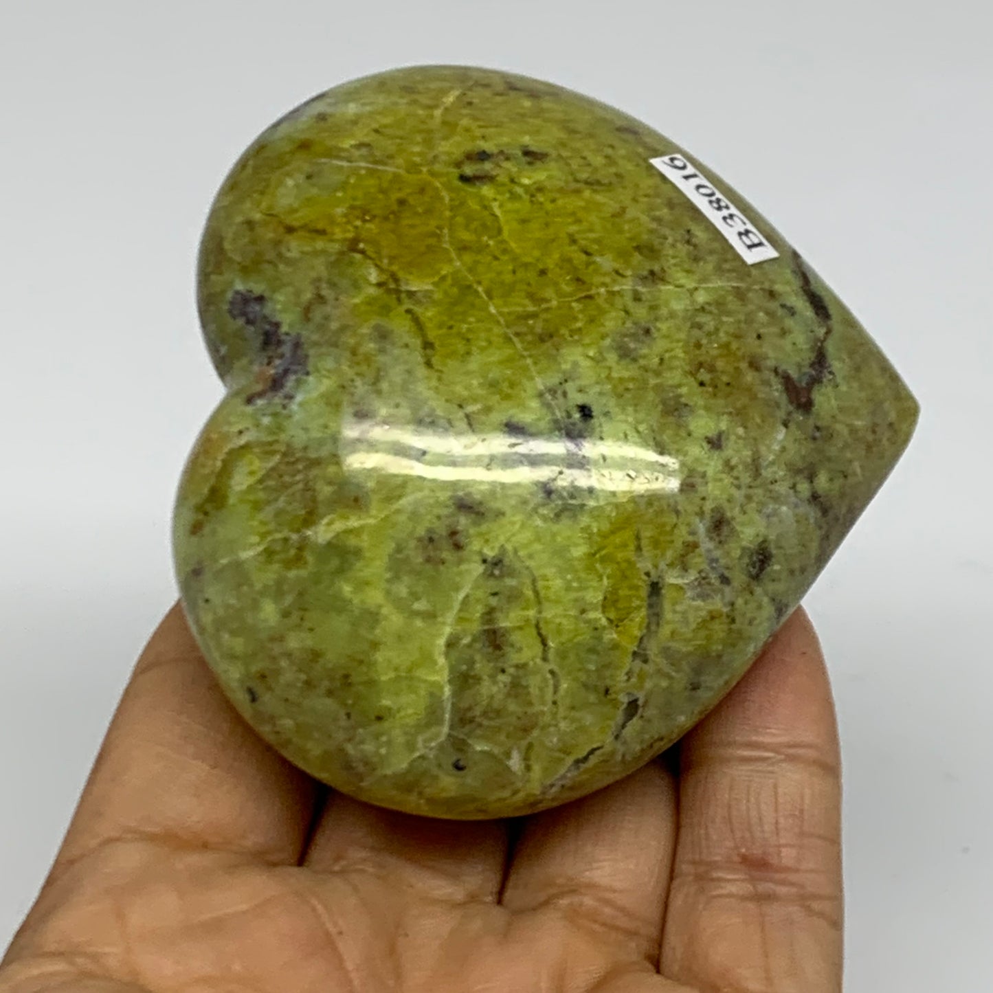 0.41 lbs, 2.6"x3"x1.4", Green Opal Heart Polished Gemstone Crystal, B38016