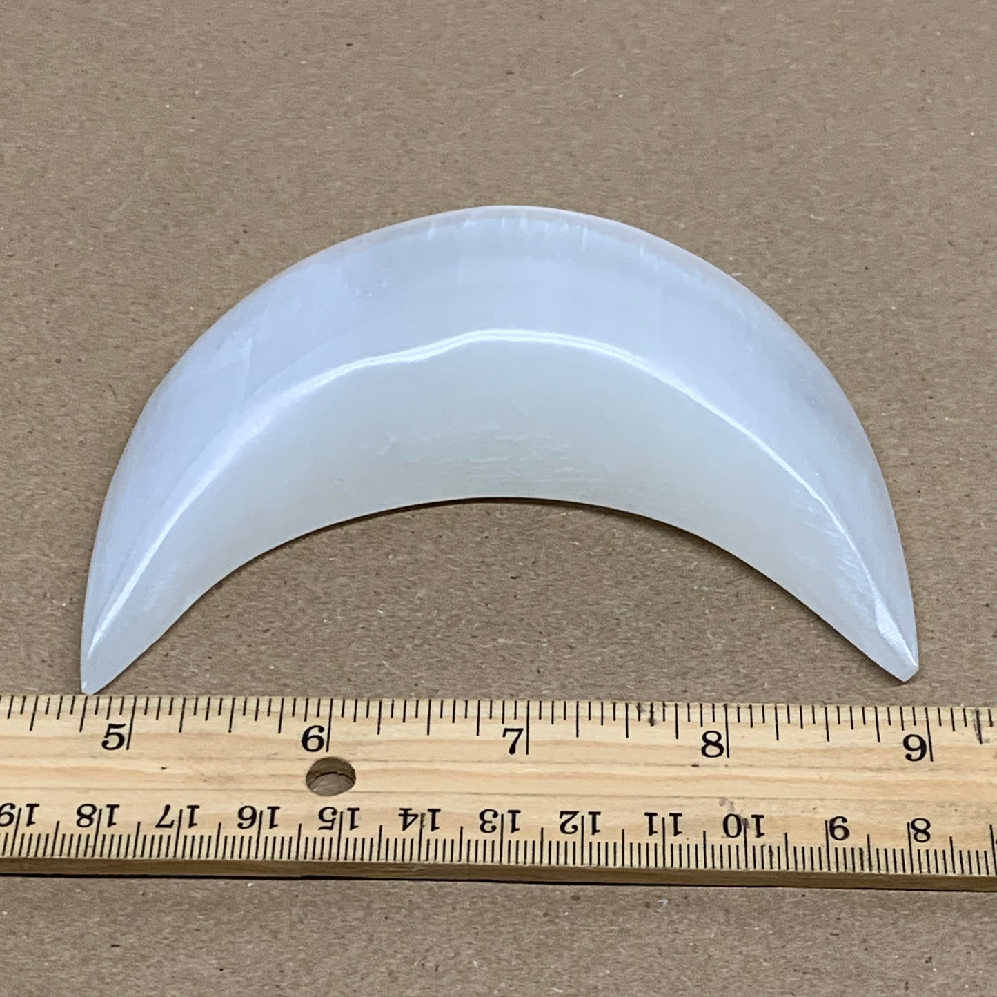 186g, 4.3"x2.1"x0.9", Selenite Crescent Moon Crystal (Satin Spar), B36276