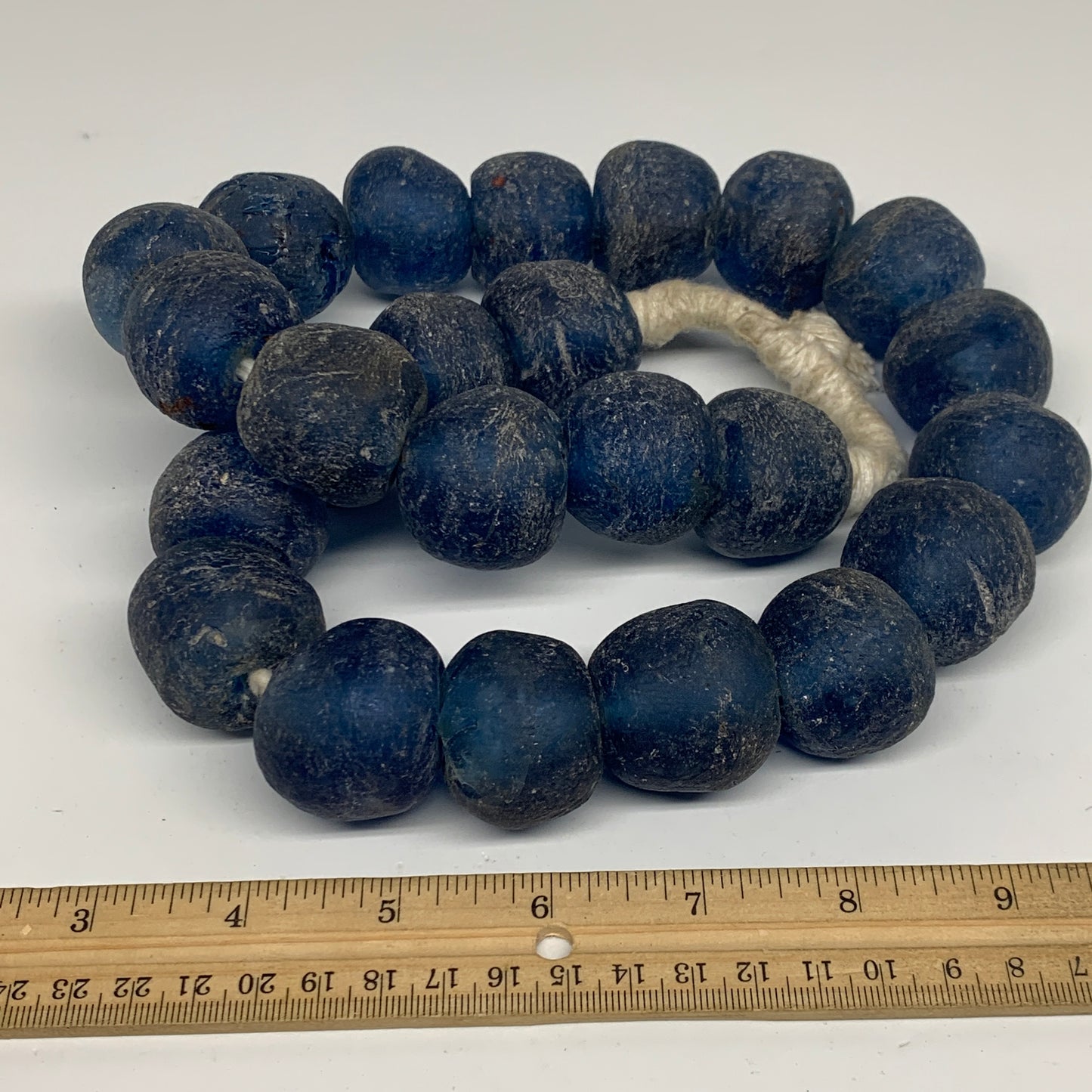 2.3 lbs, 25mm-32mm, 1 Strand, 24 beads, Blue Sea Glass Beads, B35678