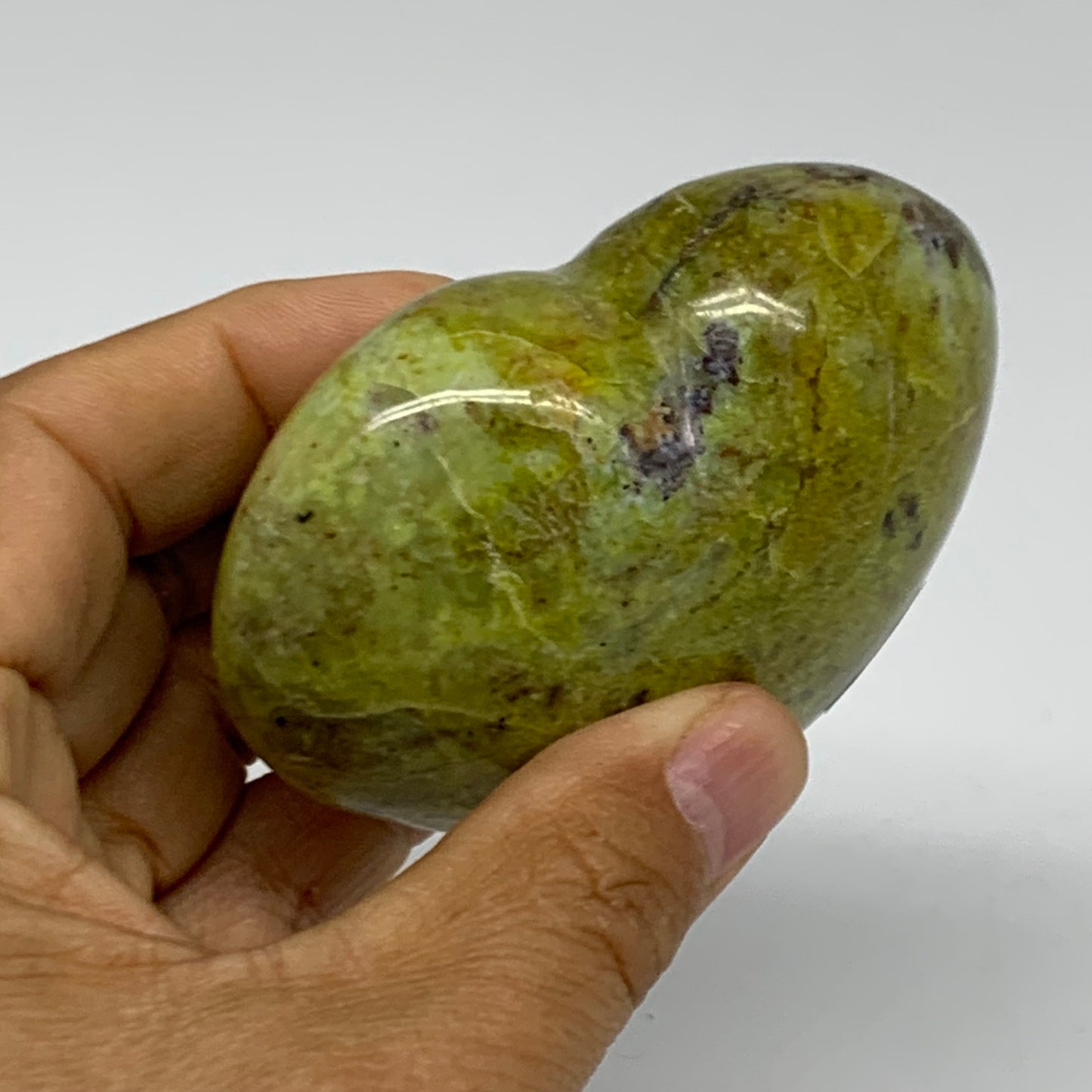 0.41 lbs, 2.6"x3"x1.4", Green Opal Heart Polished Gemstone Crystal, B38016