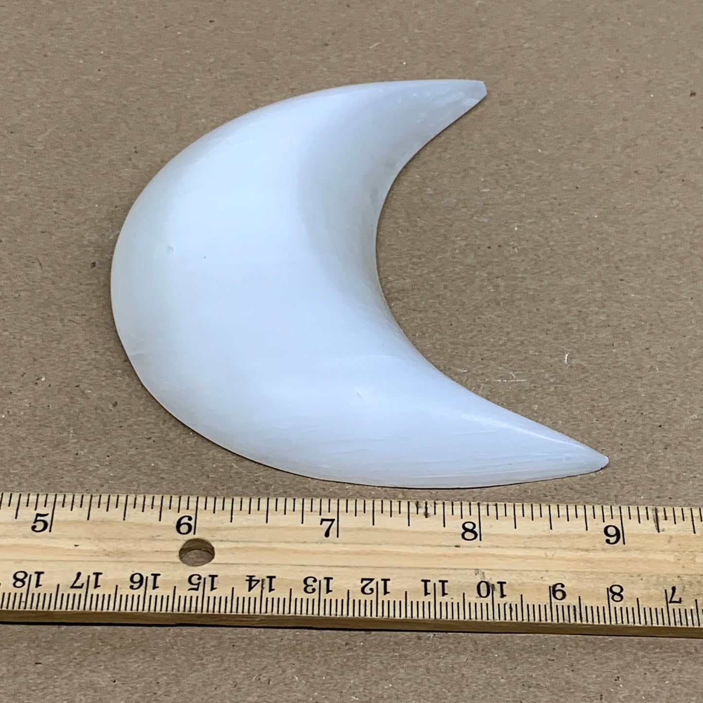 186g, 4.3"x2.1"x0.9", Selenite Crescent Moon Crystal (Satin Spar), B36276
