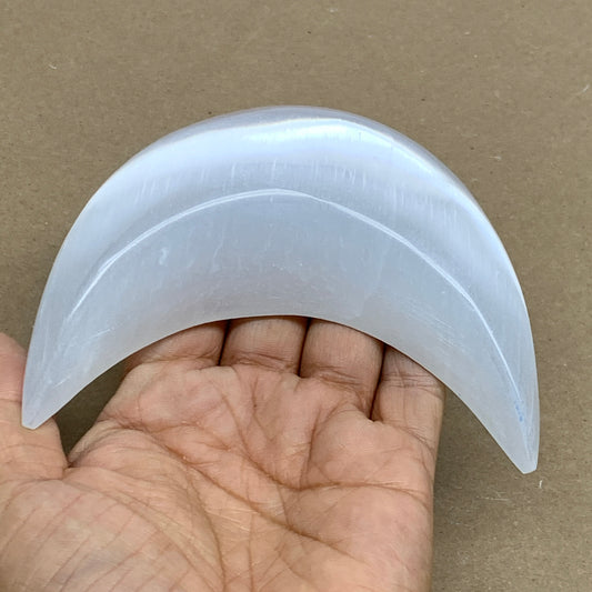 181g, 4.4"x2.1"x0.9", Selenite Crescent Moon Crystal (Satin Spar), B36277
