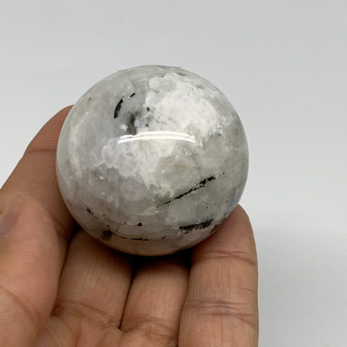98.75g, 1.7"(42mm), Natural Rainbow Moonstone Sphere Ball Gemstone, B34965