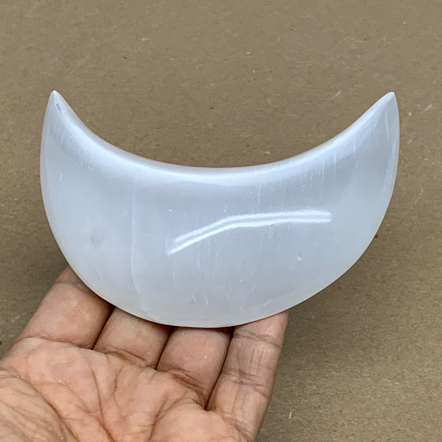 181g, 4.4"x2.1"x0.9", Selenite Crescent Moon Crystal (Satin Spar), B36277