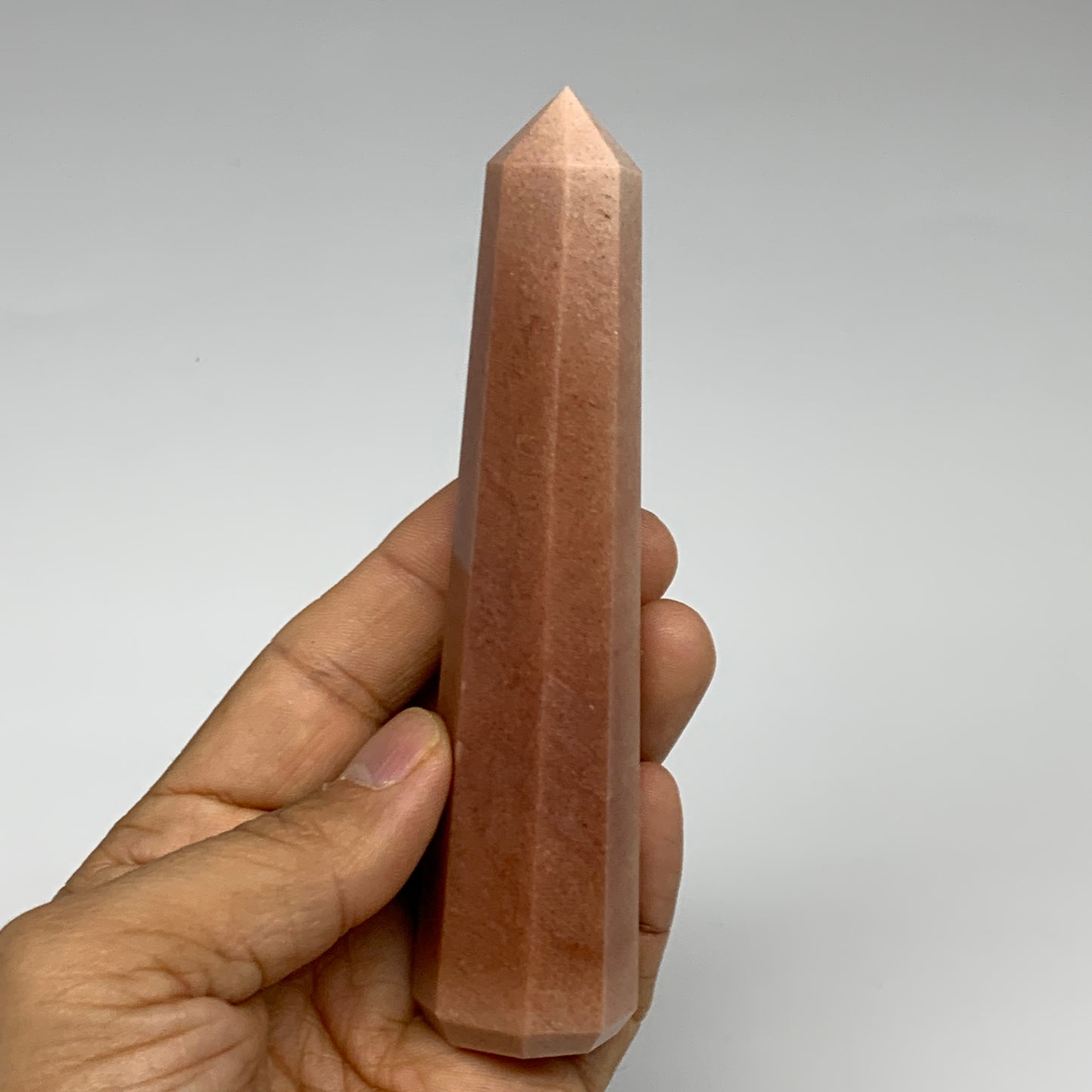 135.3g, 4.8"x1.1"x1.1" Red Aventurine Tower Obelisk Point Crystal @India,B31556