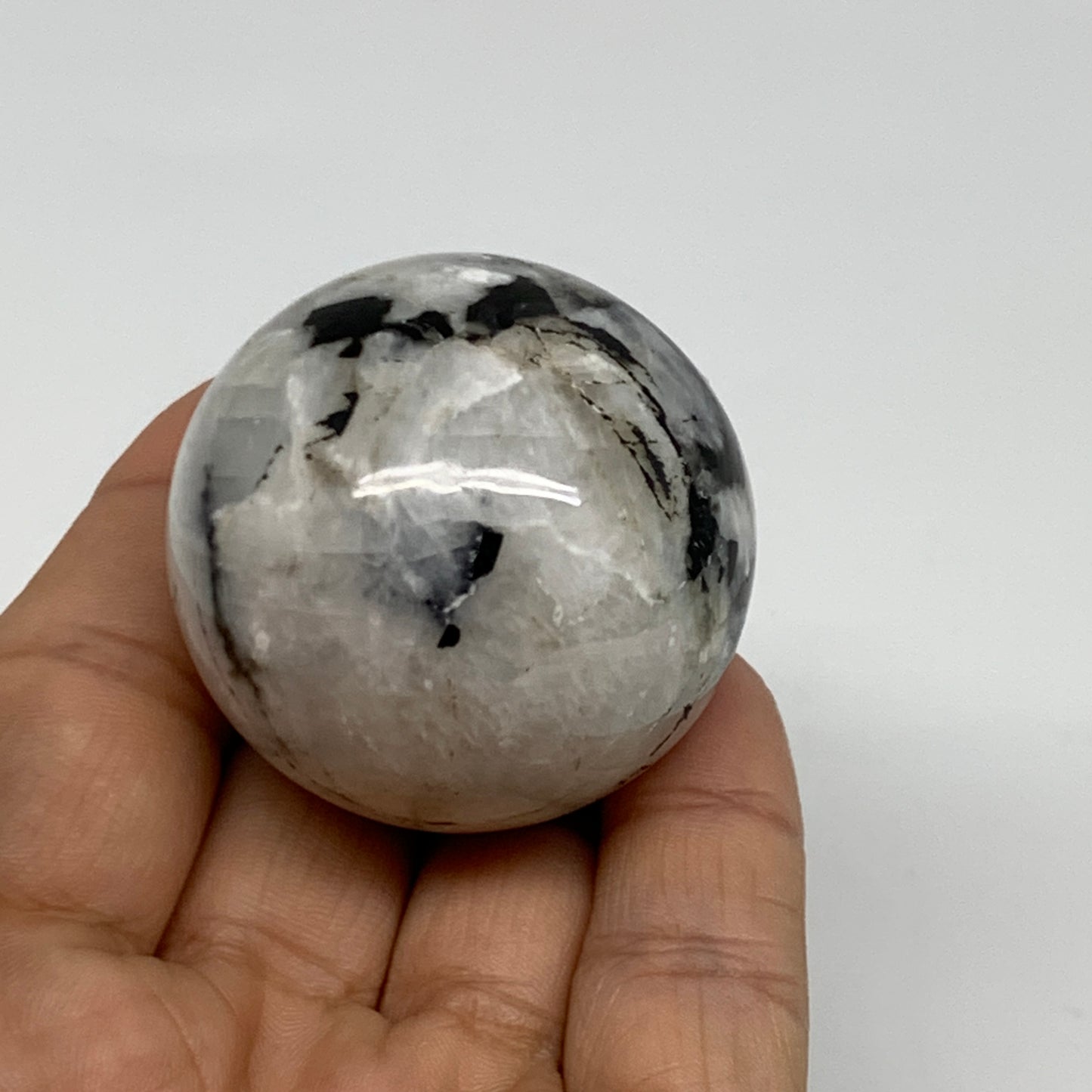 98.75g, 1.7"(42mm), Natural Rainbow Moonstone Sphere Ball Gemstone, B34965