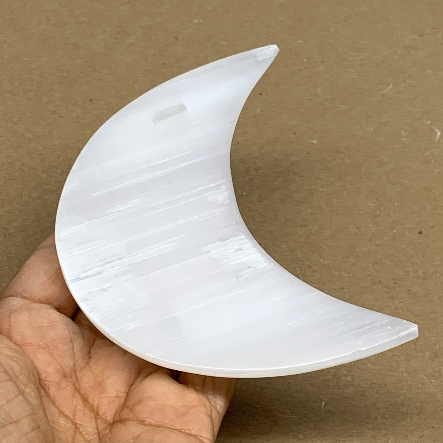 181g, 4.4"x2.1"x0.9", Selenite Crescent Moon Crystal (Satin Spar), B36277