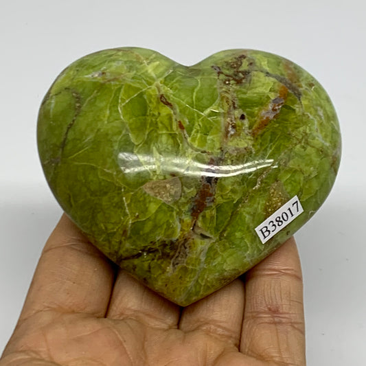 0.40 lbs, 2.8"x3.1"x1.2", Green Opal Heart Polished Gemstone Crystal, B38017