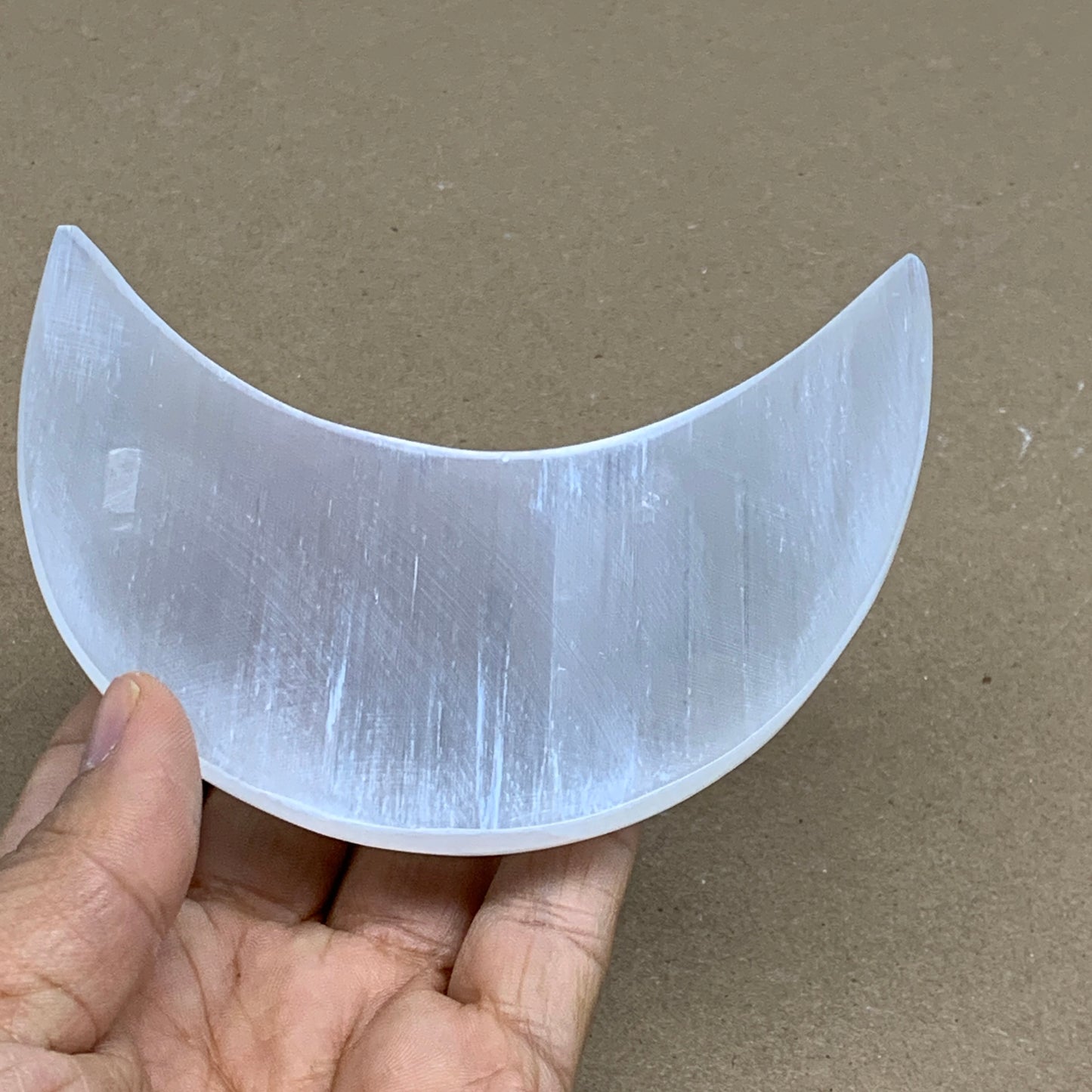 181g, 4.4"x2.1"x0.9", Selenite Crescent Moon Crystal (Satin Spar), B36277