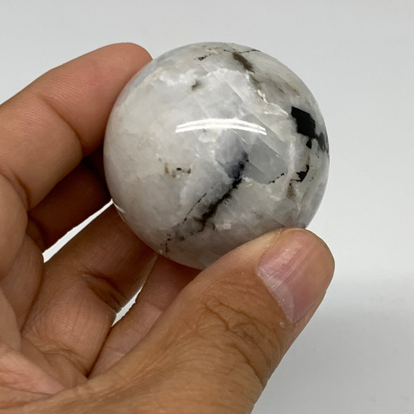 98.75g, 1.7"(42mm), Natural Rainbow Moonstone Sphere Ball Gemstone, B34965